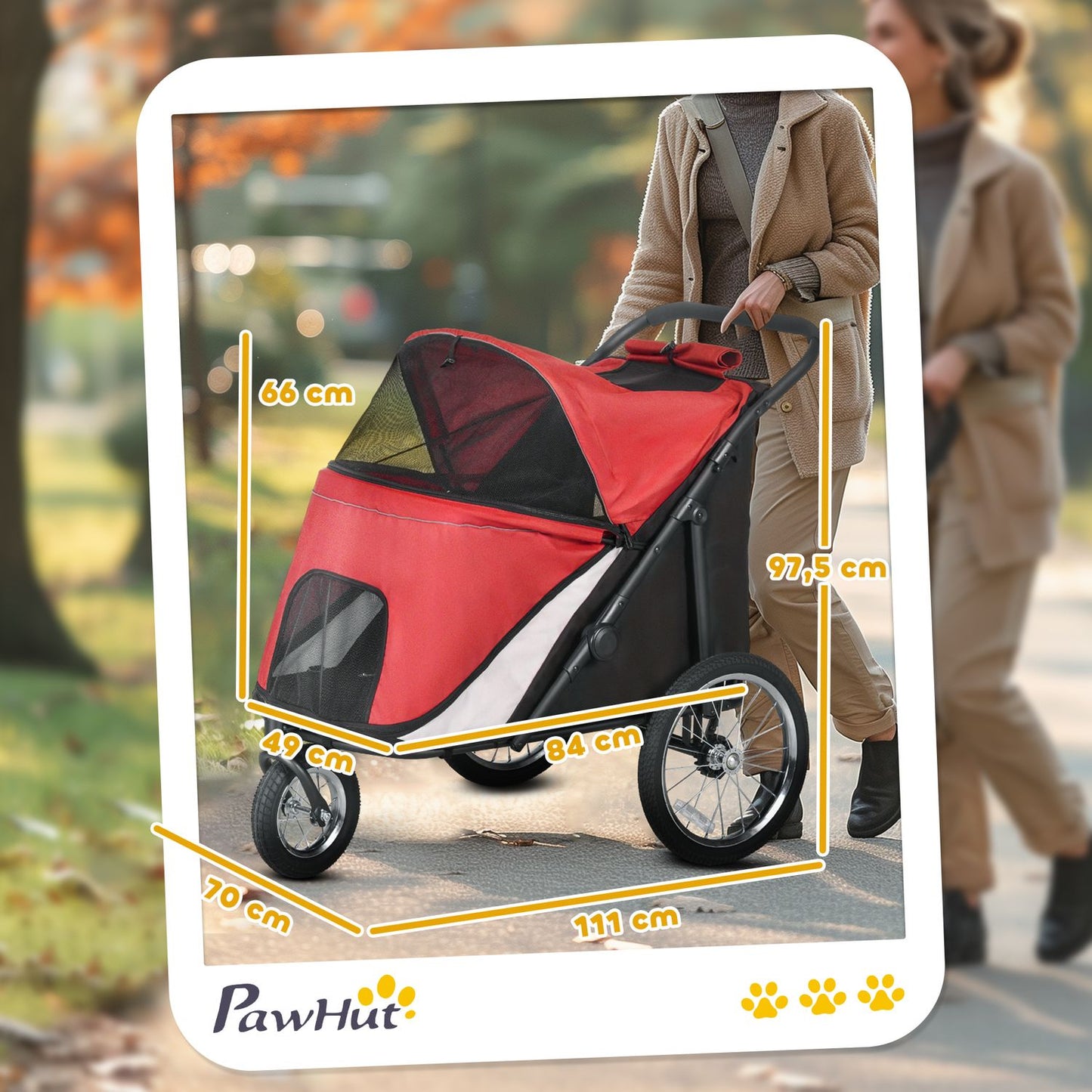 Foldable Dog Stroller with Reclining Cushion, Steel Frame