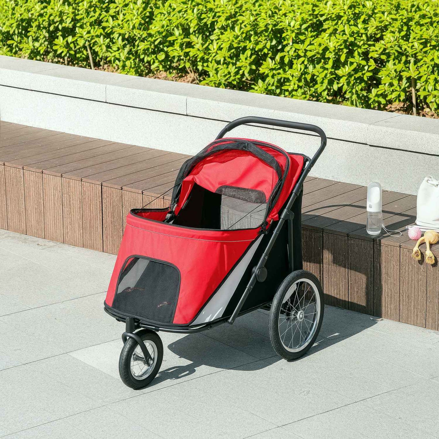 Foldable Dog Stroller with Reclining Cushion, Steel Frame