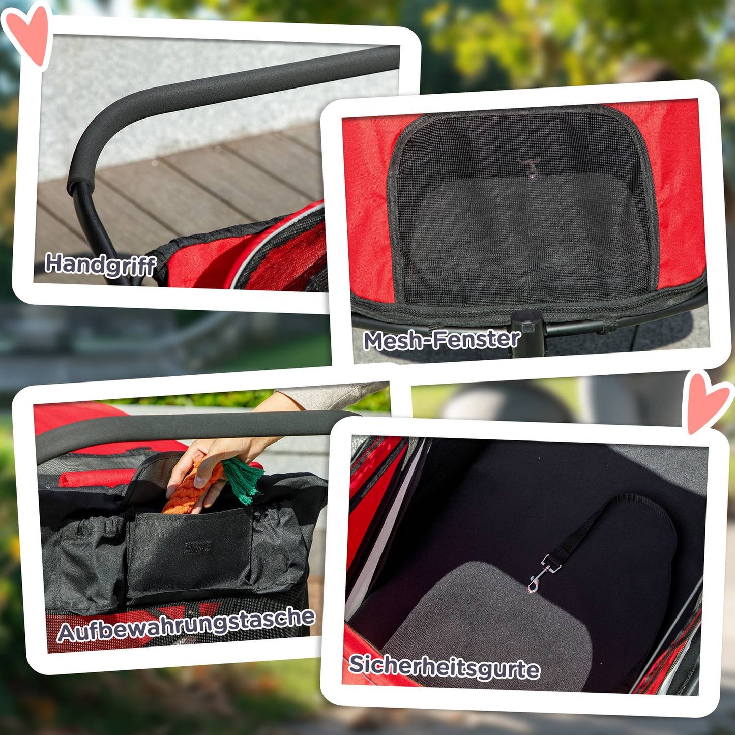 Foldable Dog Stroller with Reclining Cushion, Steel Frame