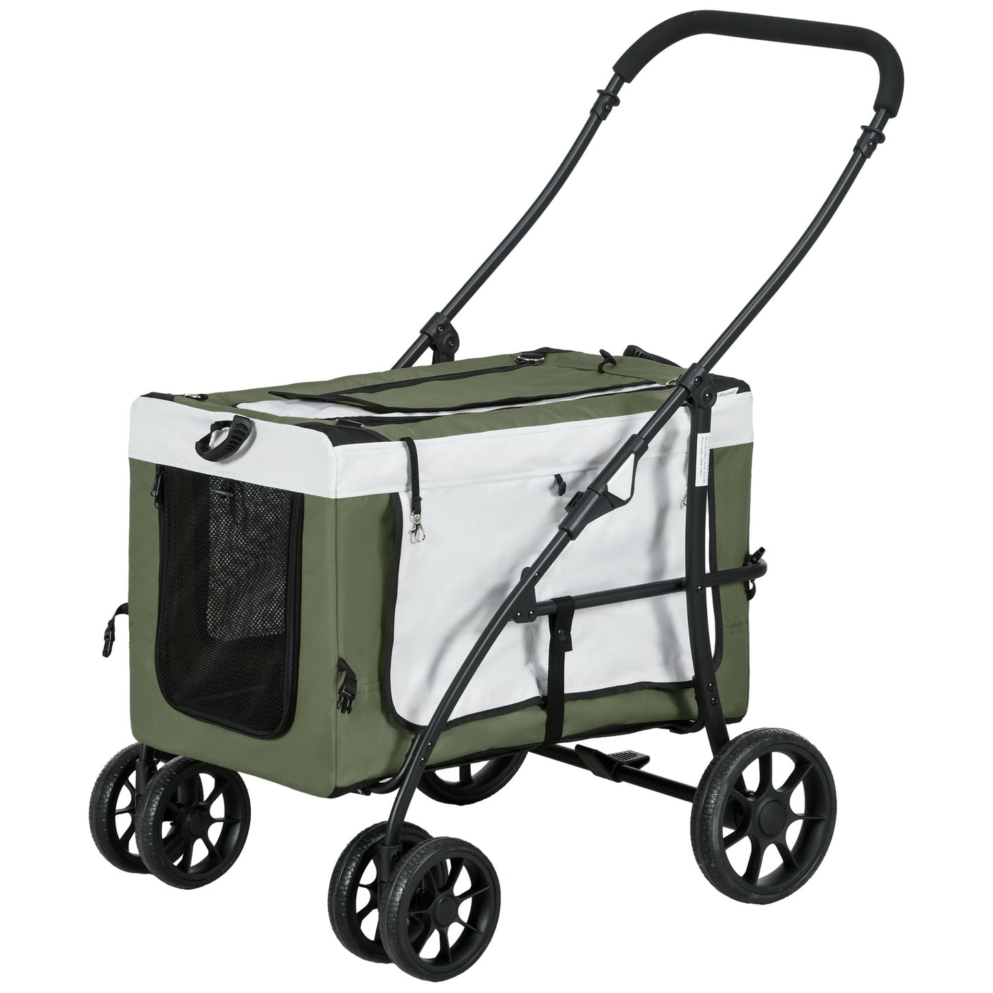 Dog buggy, pet buggy, dog cart, foldable, removable basket, 81 x 58 x 97.5 cm, black + dark green + white