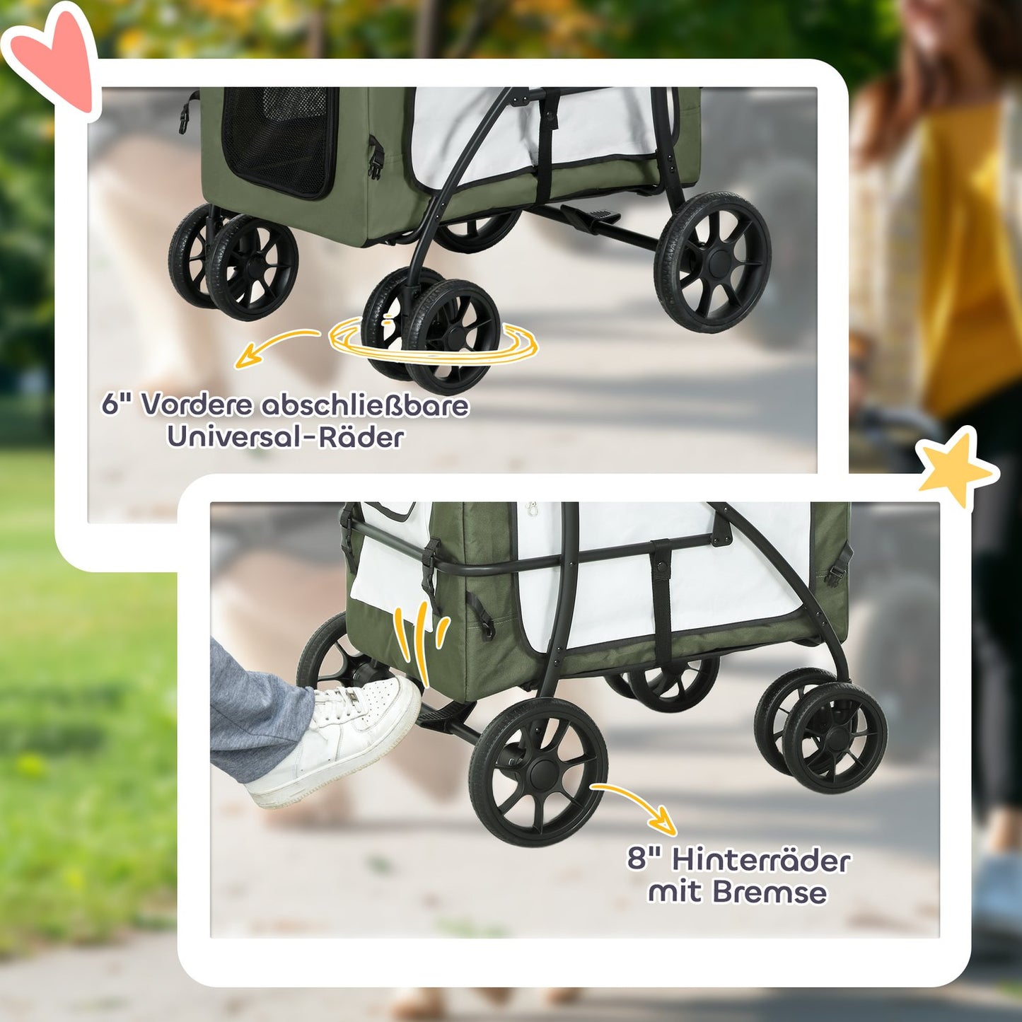 Dog buggy, pet buggy, dog cart, foldable, removable basket, 81 x 58 x 97.5 cm, black + dark green + white