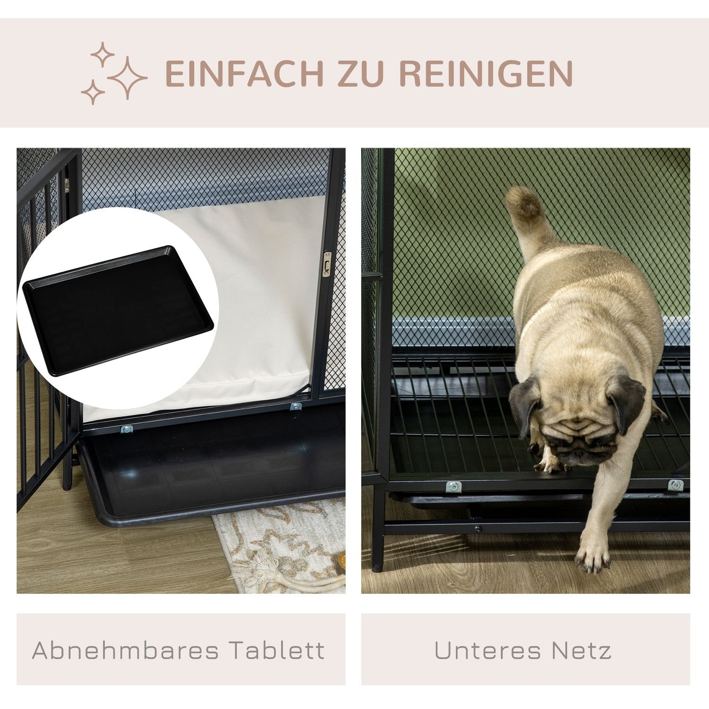 Dog cage with cushion, pull-out tray, oak & black, 80x55x71 cm