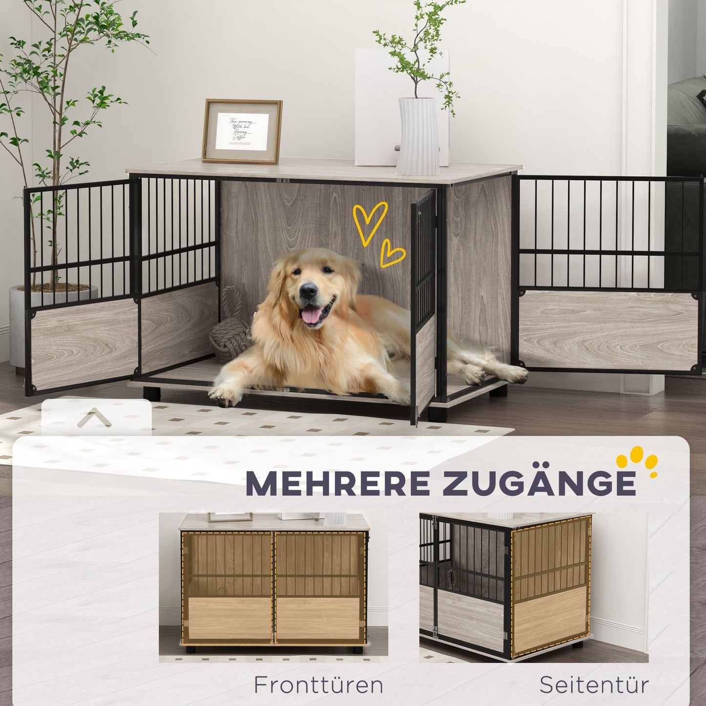 Large dog house, non-slip dog cage, walnut, 100x60x68cm
