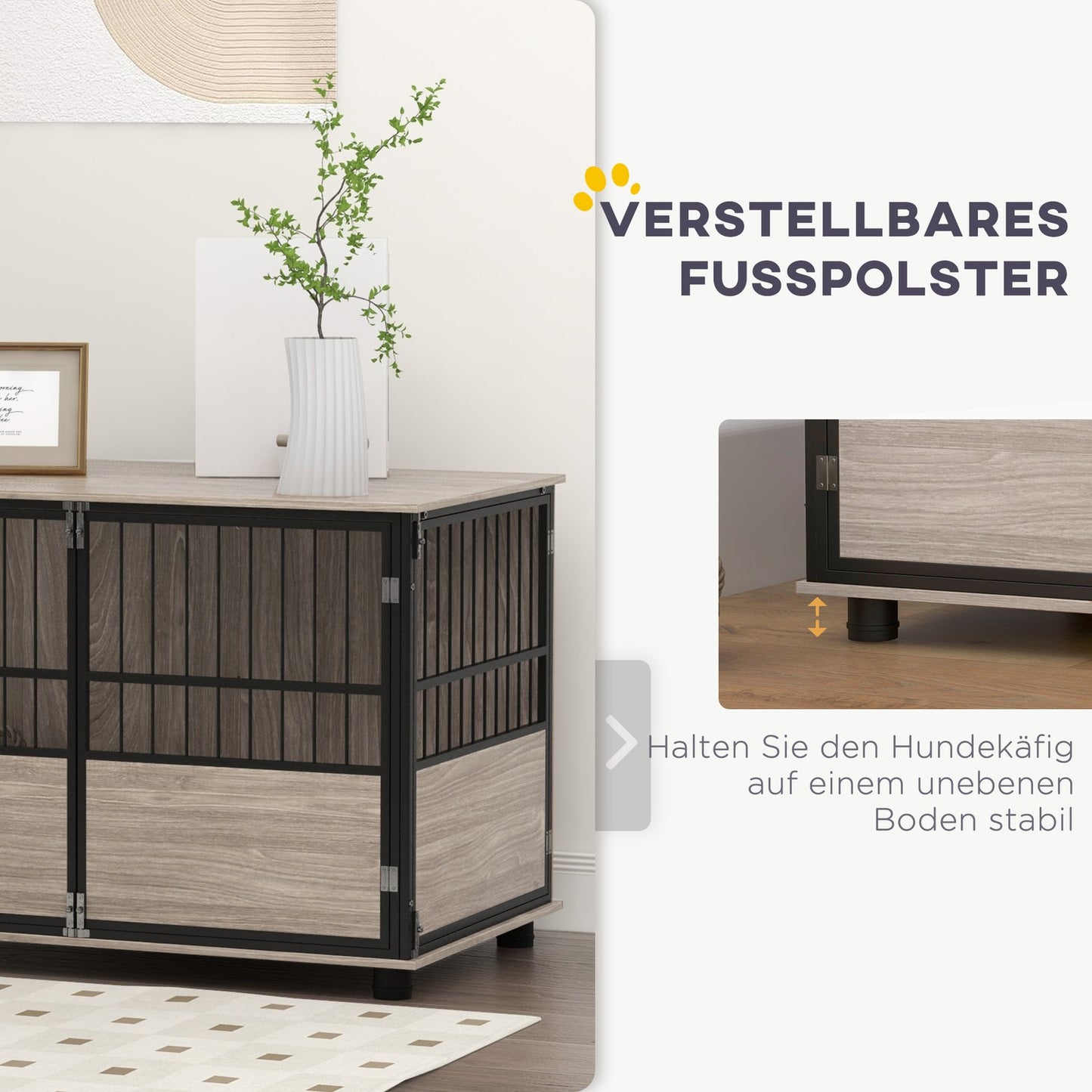 Large dog house, non-slip dog cage, walnut, 100x60x68cm