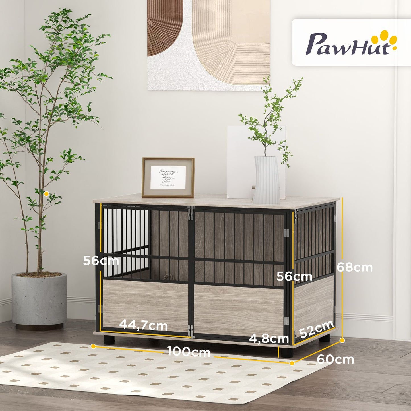 Large dog house, non-slip dog cage, walnut, 100x60x68cm