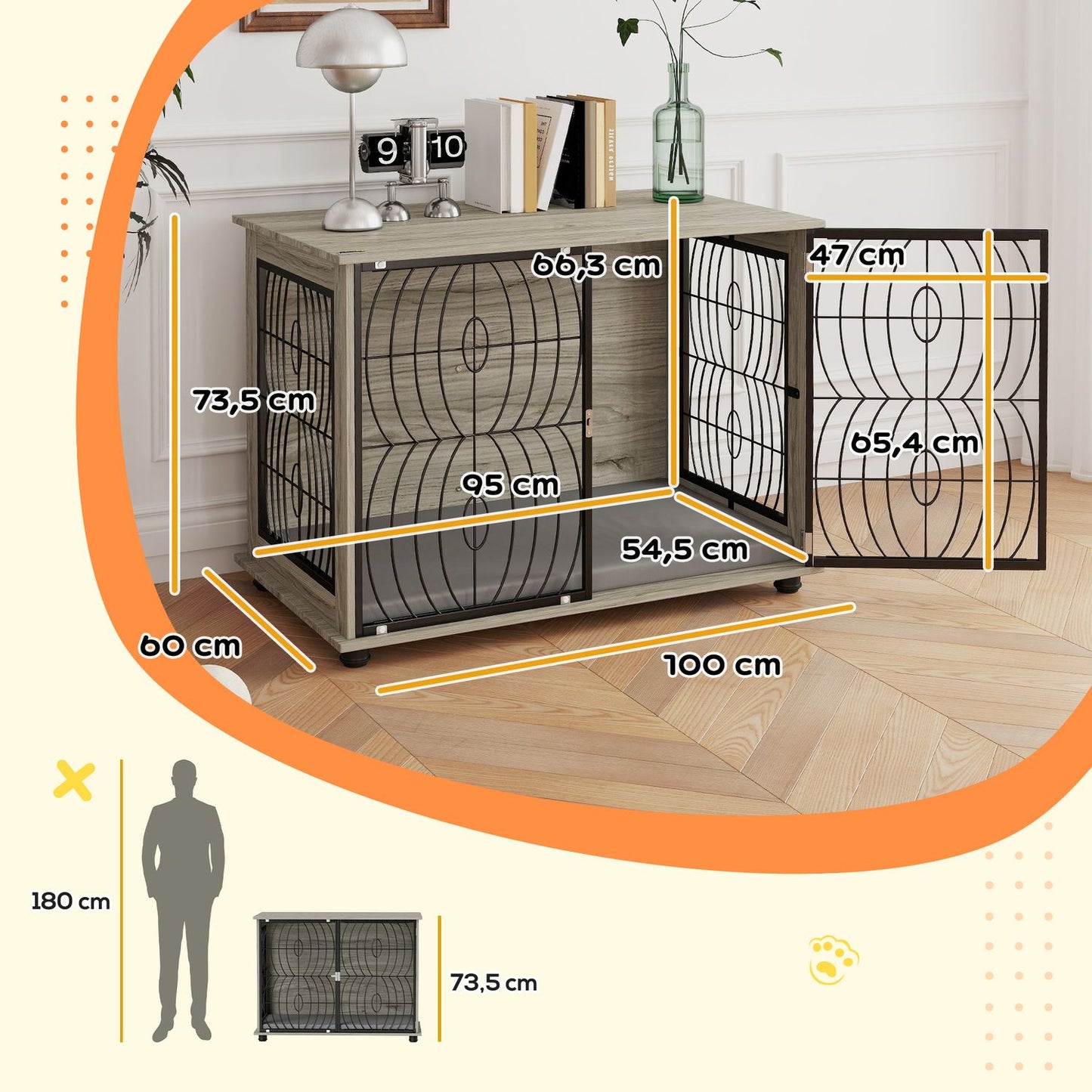 Indoor dog box with cushion and window - large, grey