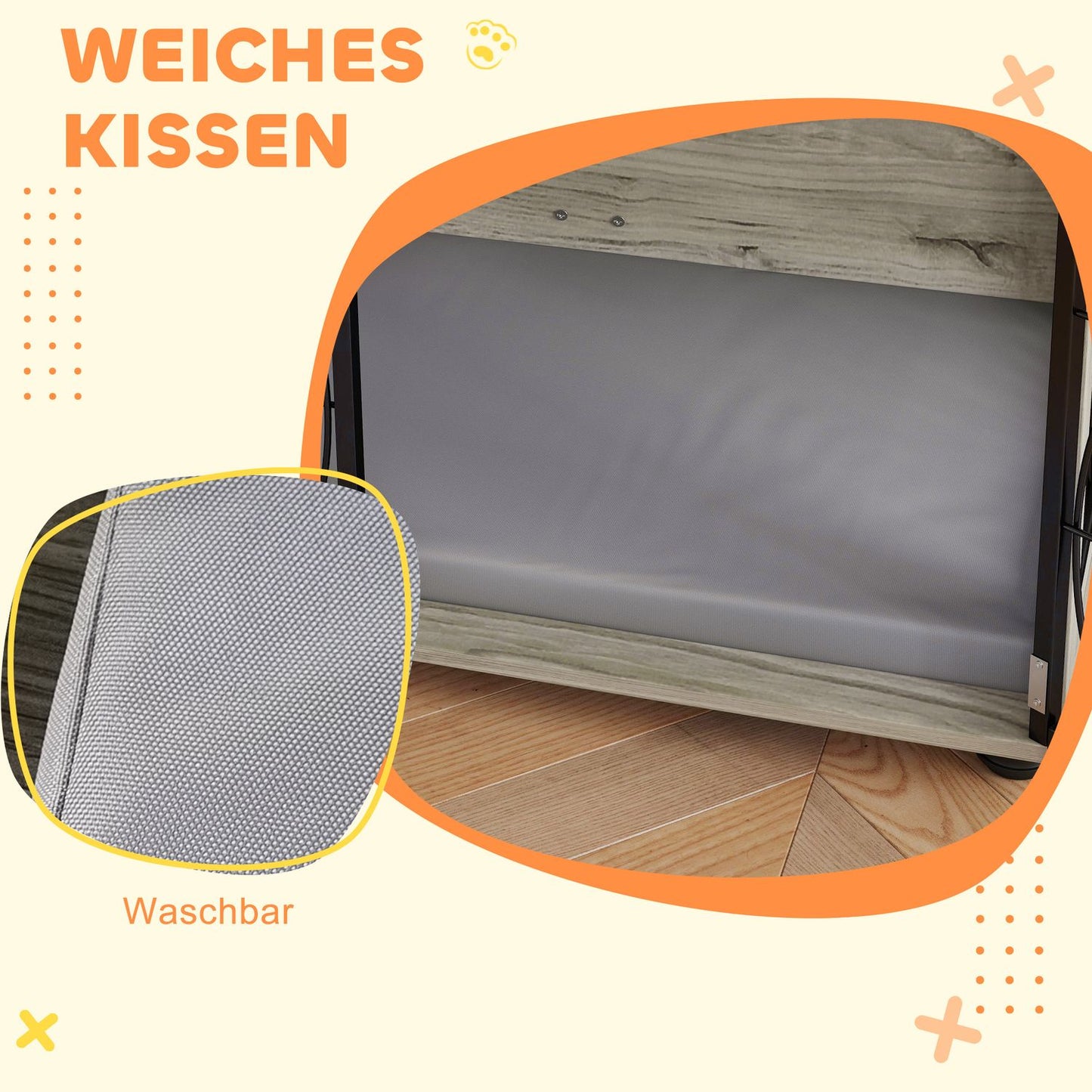 Indoor dog box with cushion and window - large, grey