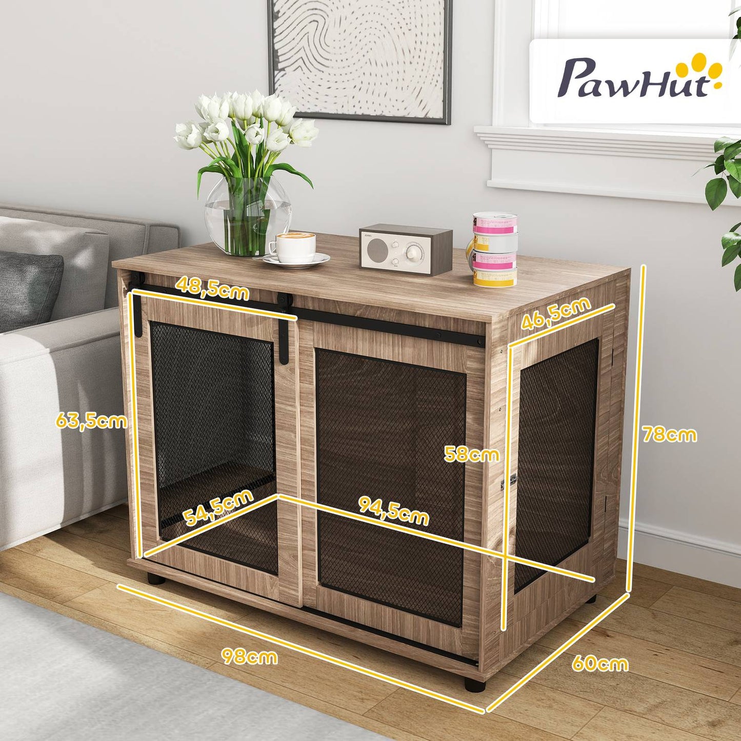 Dog cage furniture, large steel, 2-door side table 98x60x78 cm