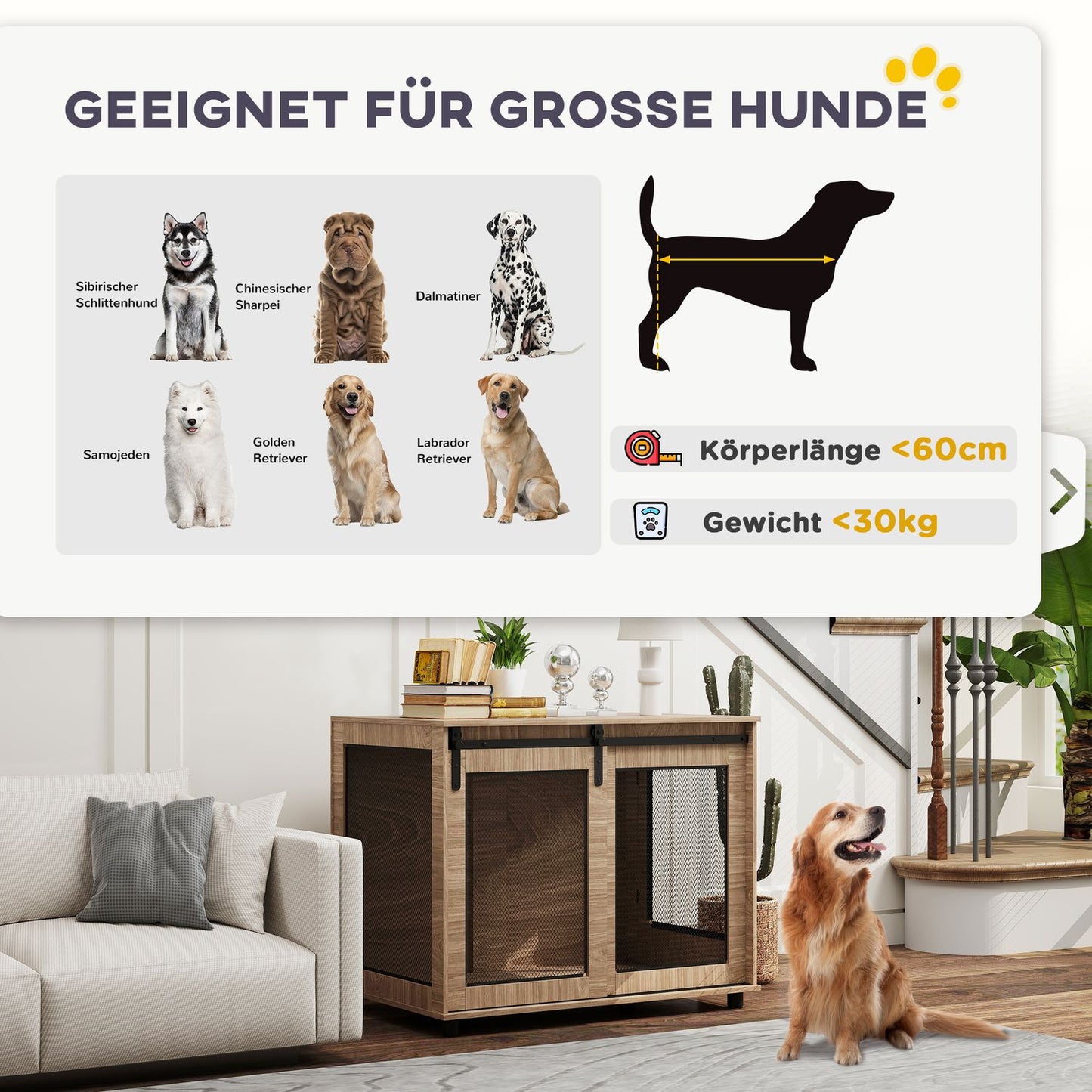 Dog cage furniture, large steel, 2-door side table 98x60x78 cm