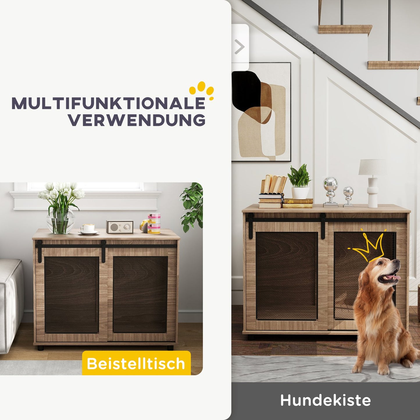 Dog cage furniture, large steel, 2-door side table 98x60x78 cm