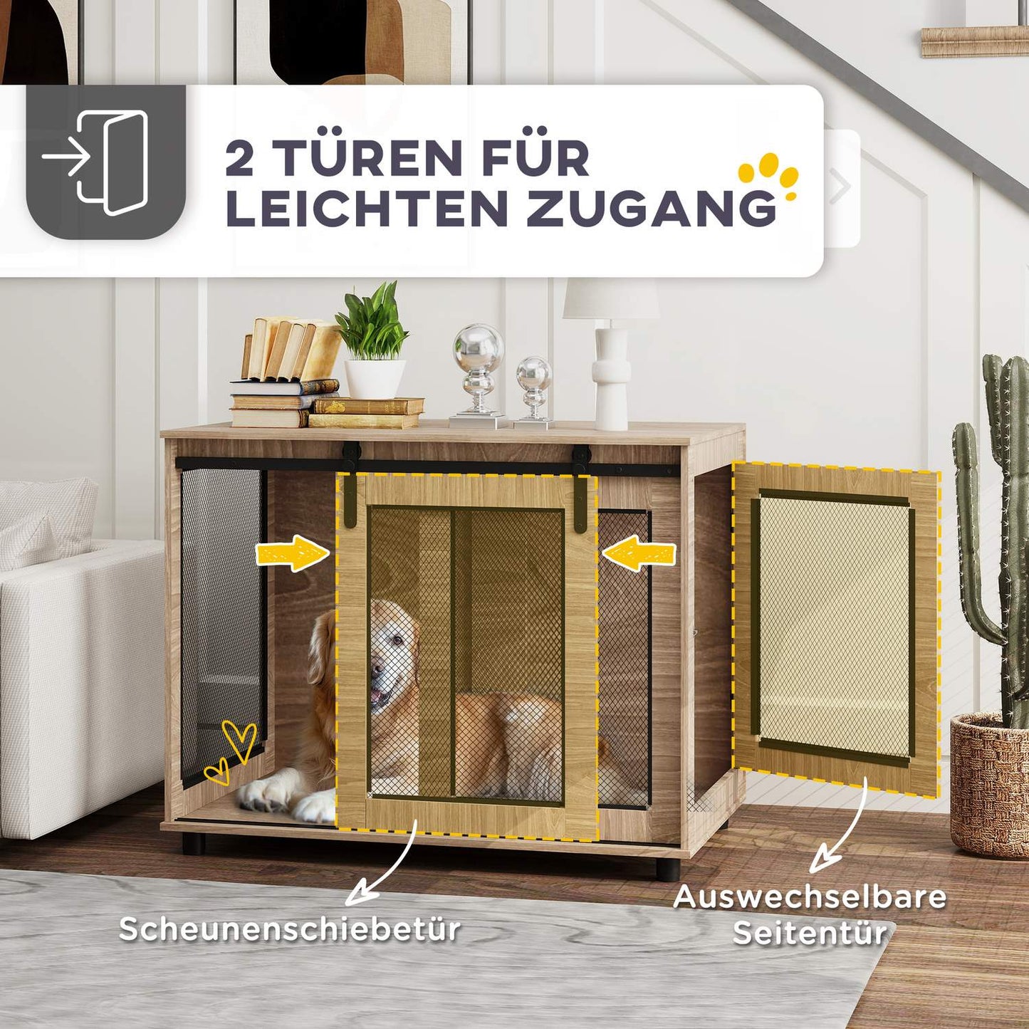 Dog cage furniture, large steel, 2-door side table 98x60x78 cm