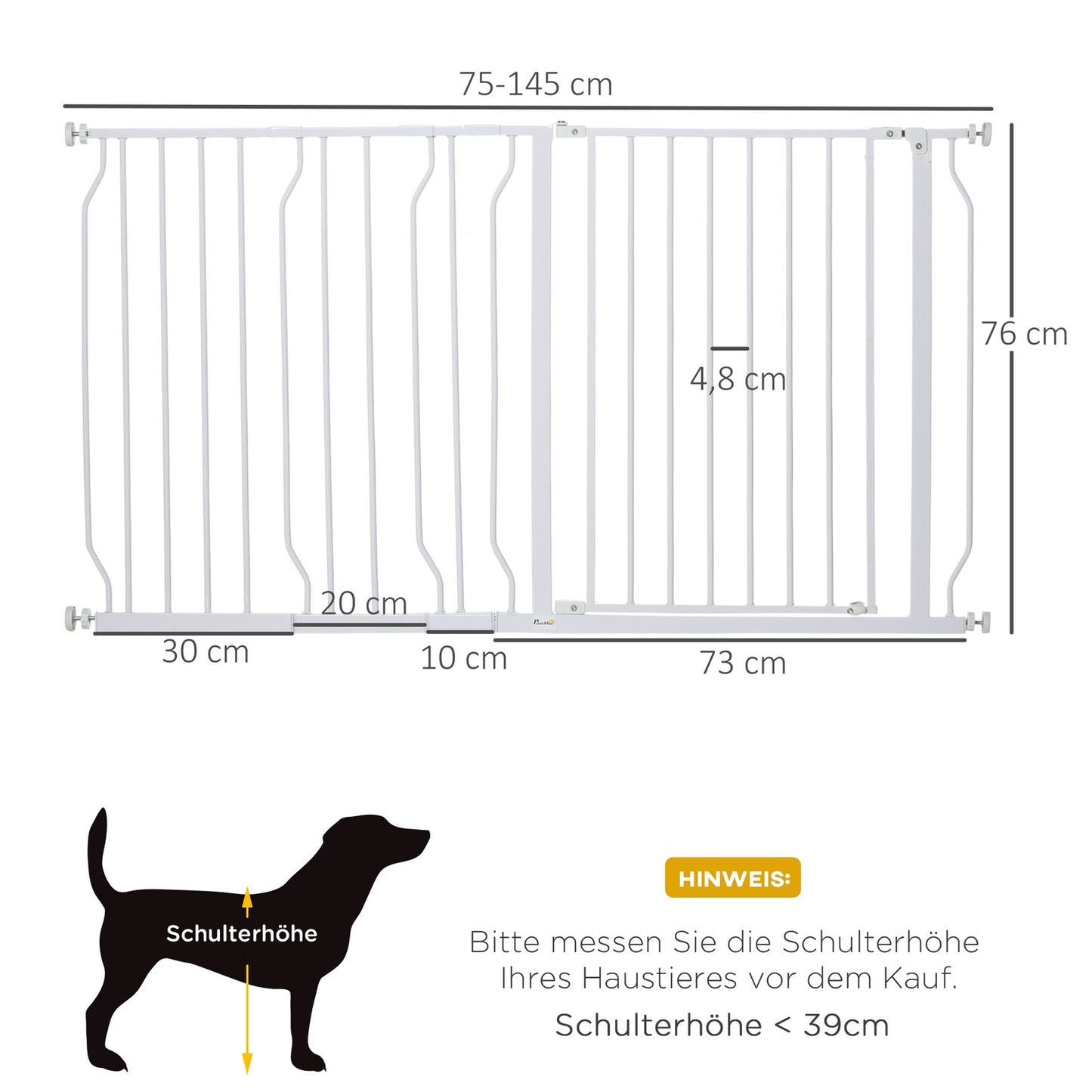 Adjustable dog gate, drill-free installation, two-way opening, 75-145 cm