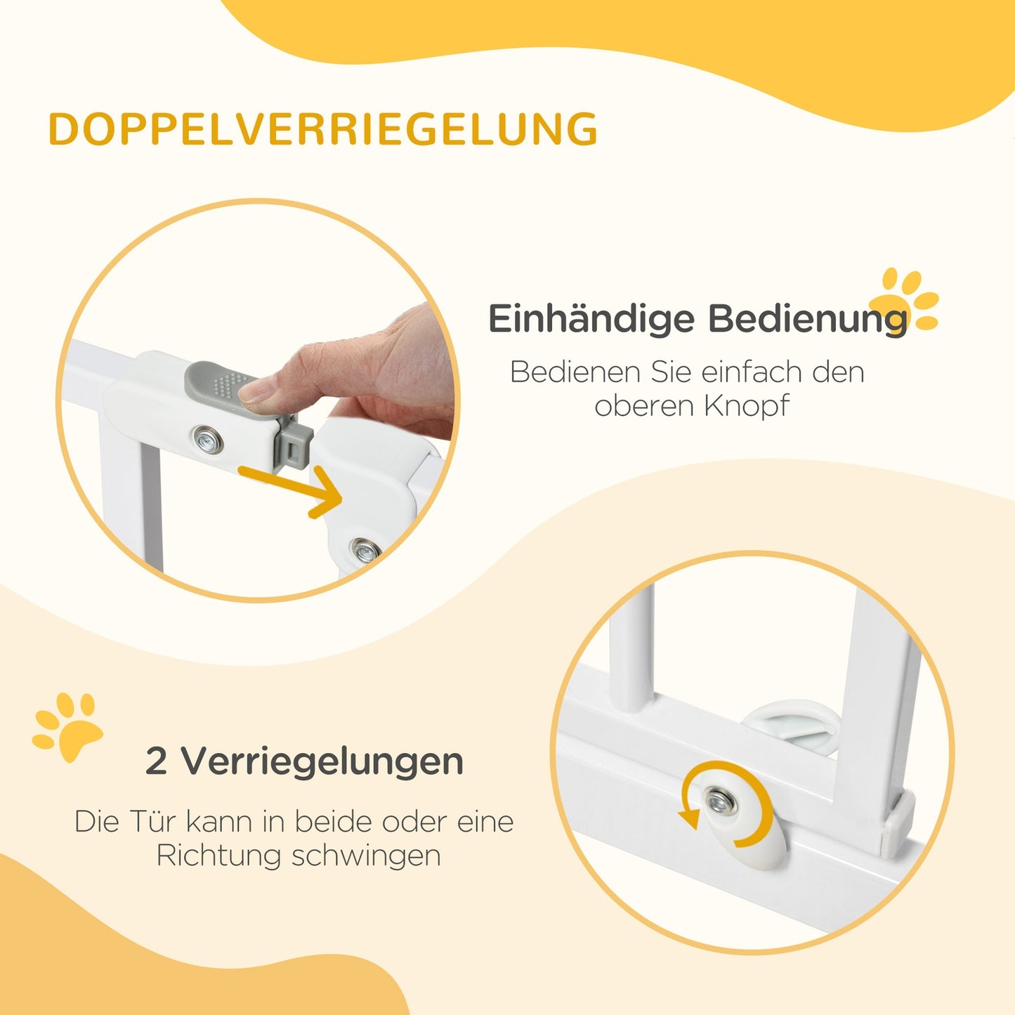Adjustable dog gate, drill-free installation, two-way opening, 75-145 cm