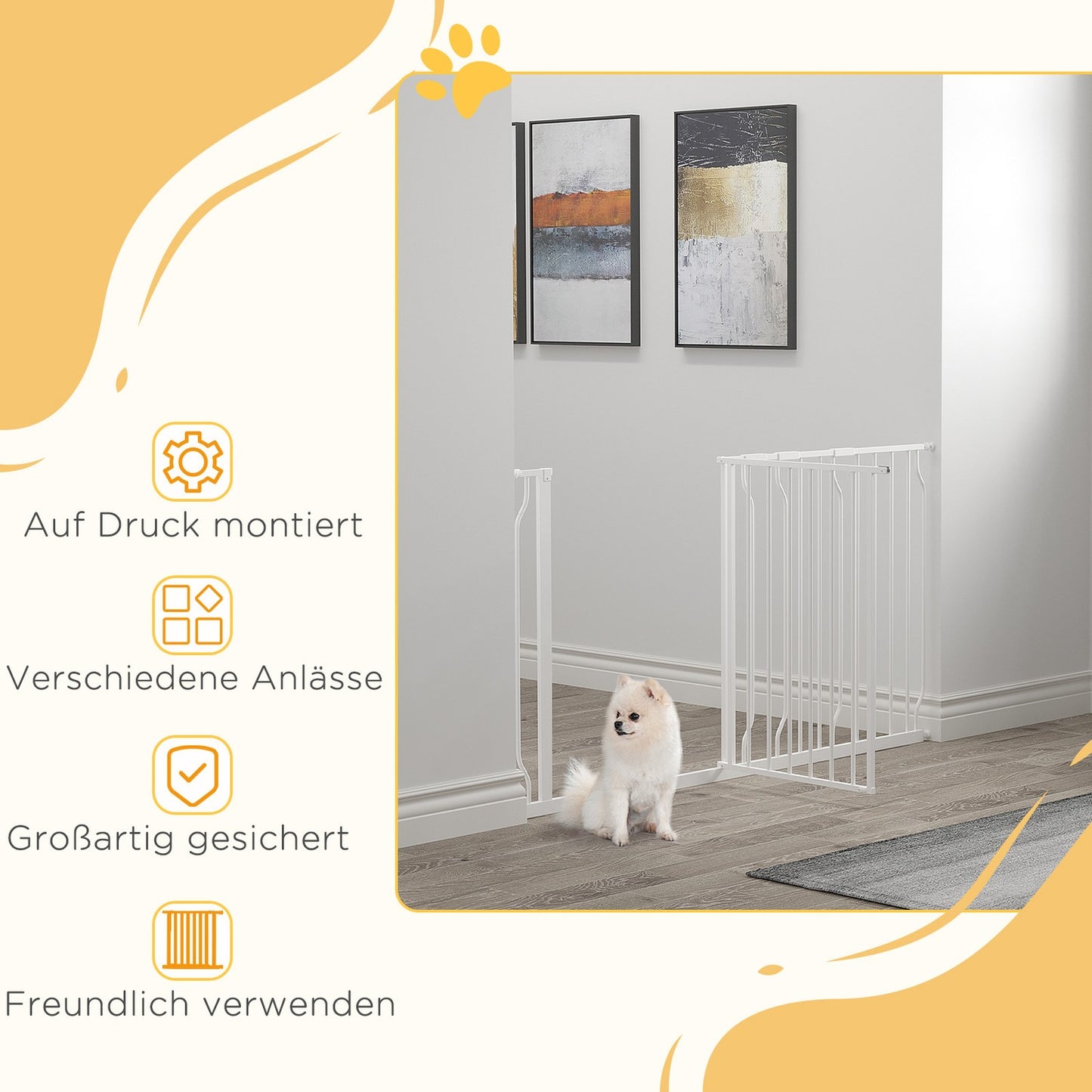 Adjustable dog gate, drill-free installation, two-way opening, 75-145 cm