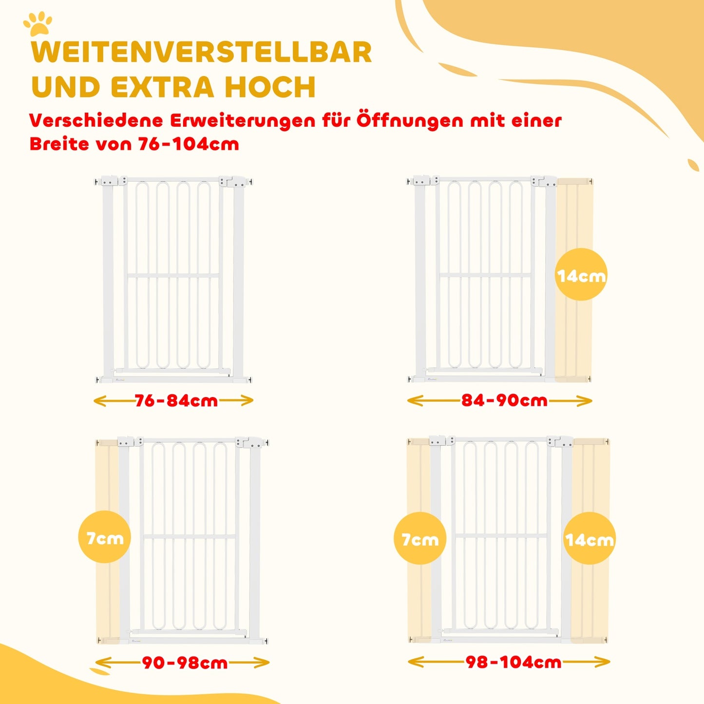 Dog protection gate in white steel - 76-104 cm, no drilling installation