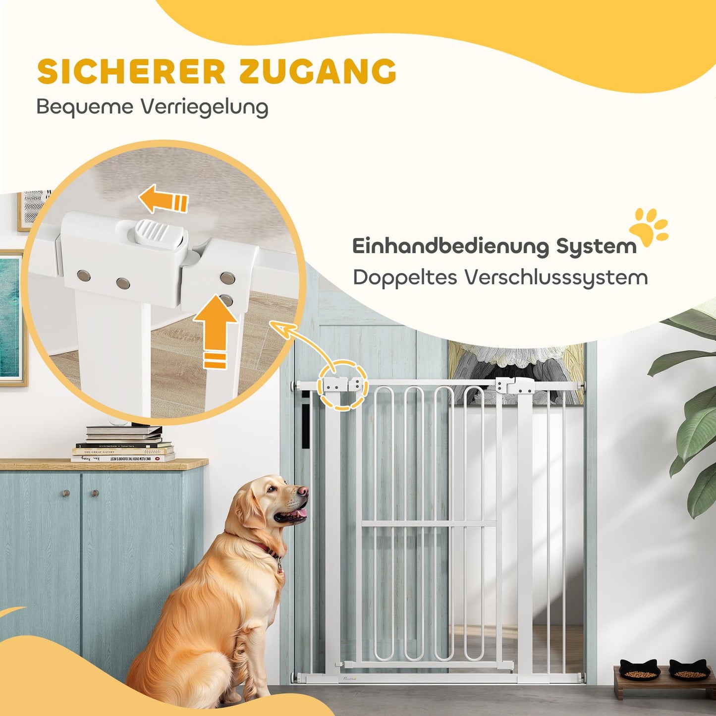 Dog protection gate in white steel - 76-104 cm, no drilling installation