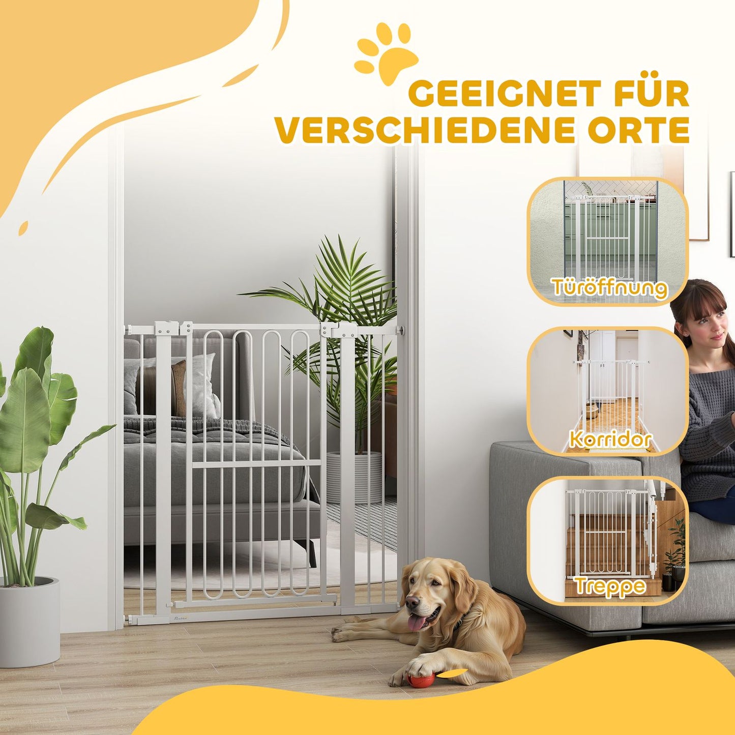 Dog protection gate in white steel - 76-104 cm, no drilling installation