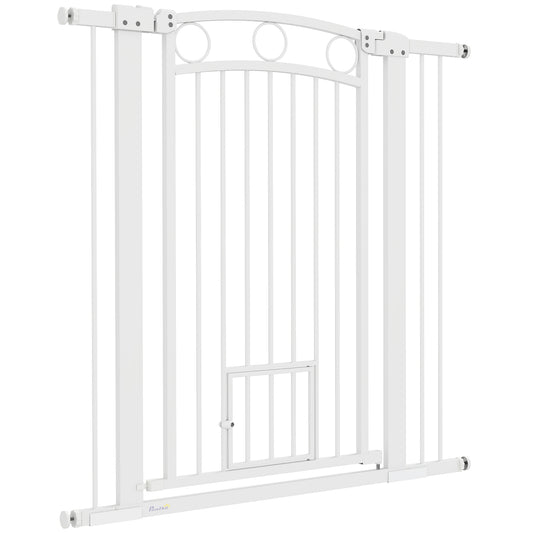 White steel protective gate for dogs and cats, 76-104 cm, no drill installation
