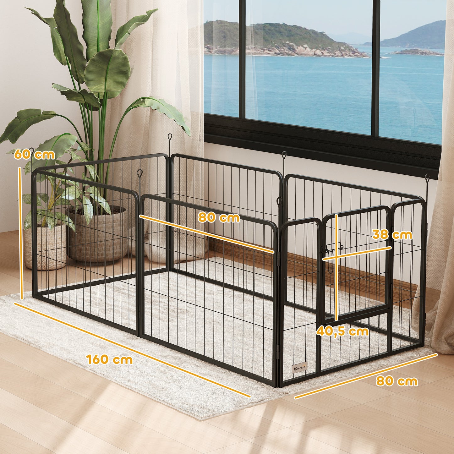 Dog Fence, 6-Panel Steel, Foldable, Indoor/Outdoor