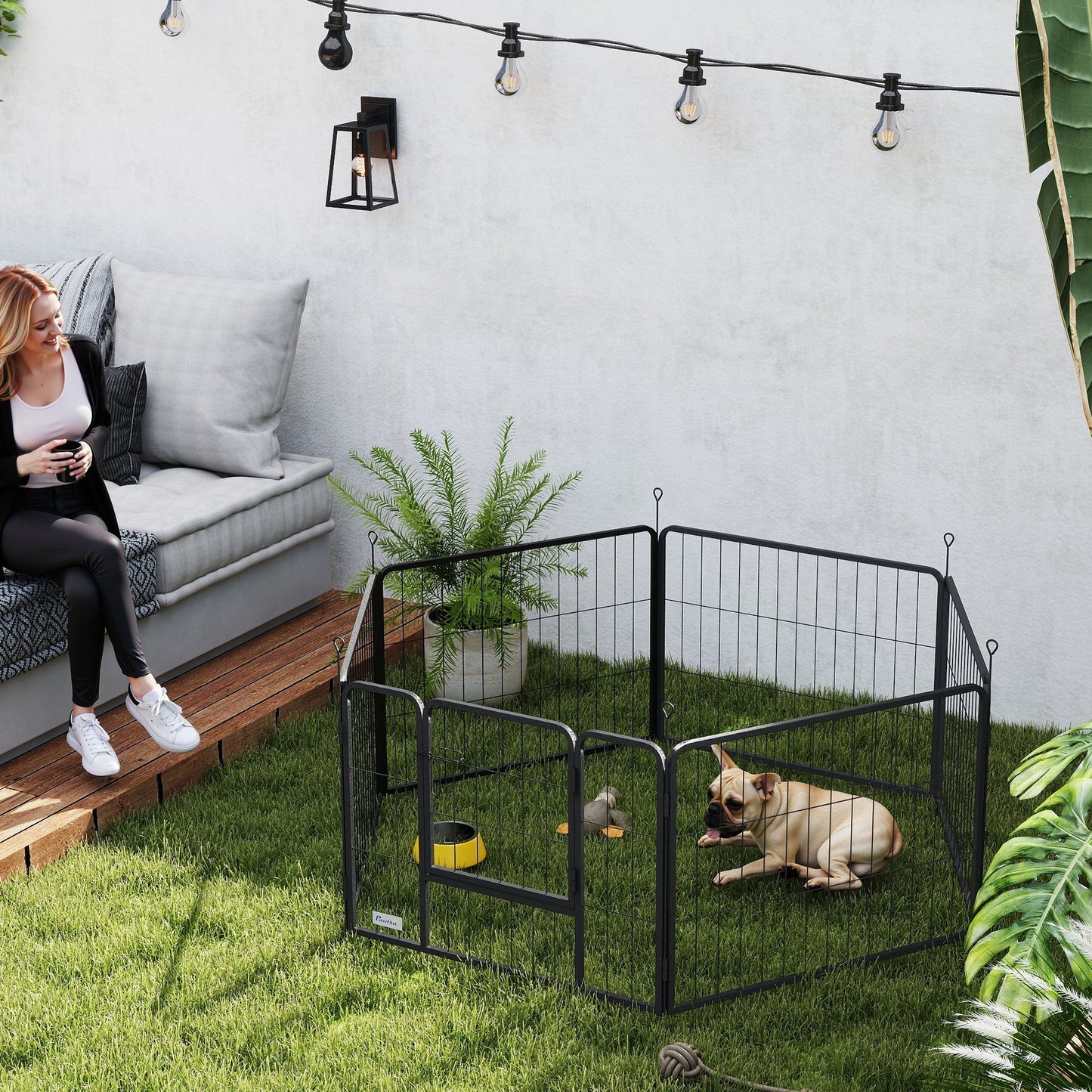 Dog Fence, 6-Panel Steel, Foldable, Indoor/Outdoor