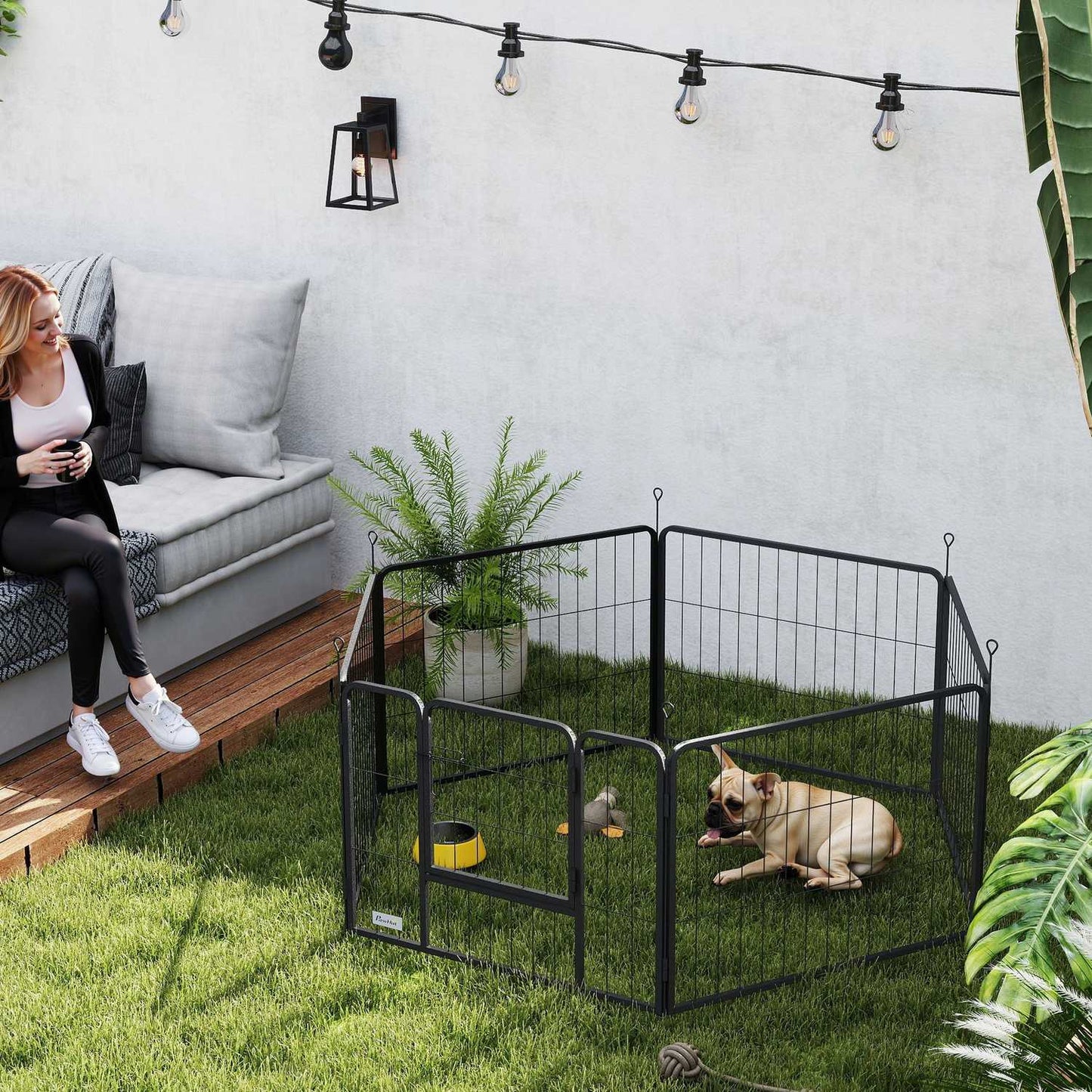 Dog Fence, 6-Panel Steel, Foldable, Indoor/Outdoor