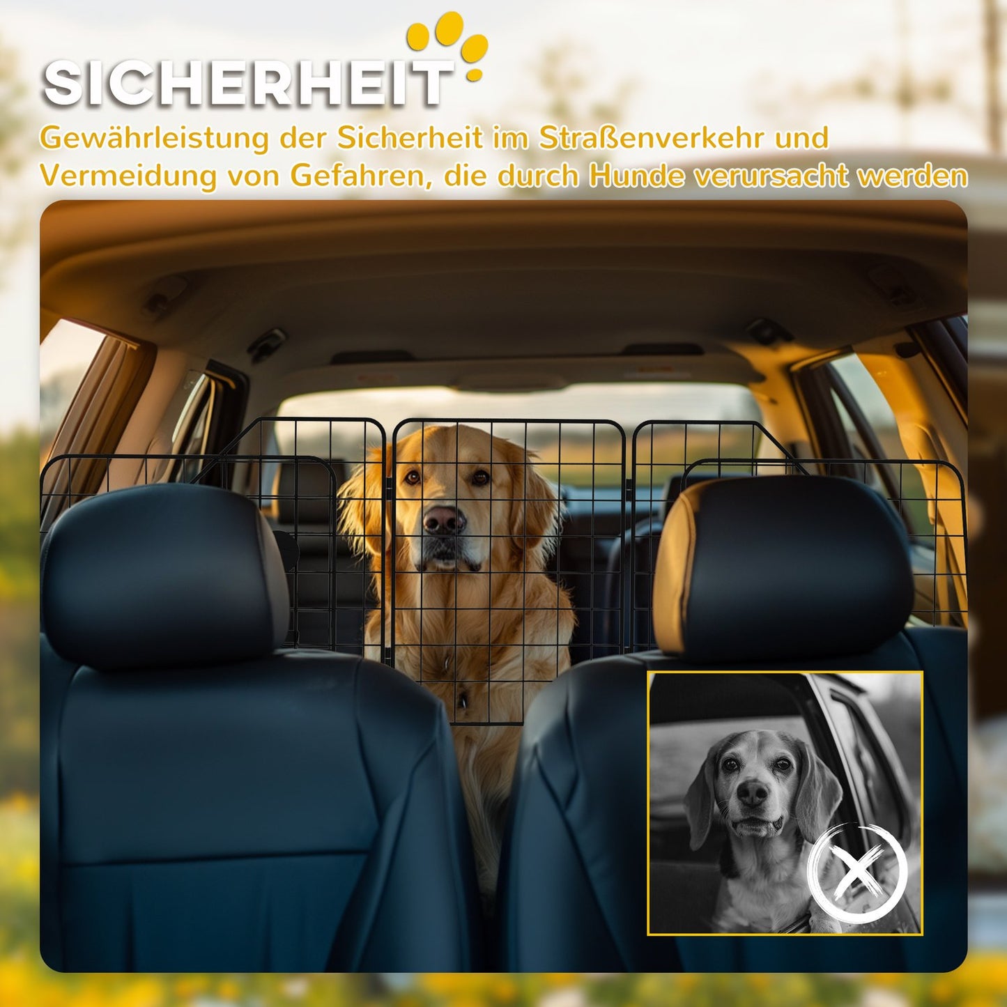 Adjustable dog guard in black steel for car trunks
