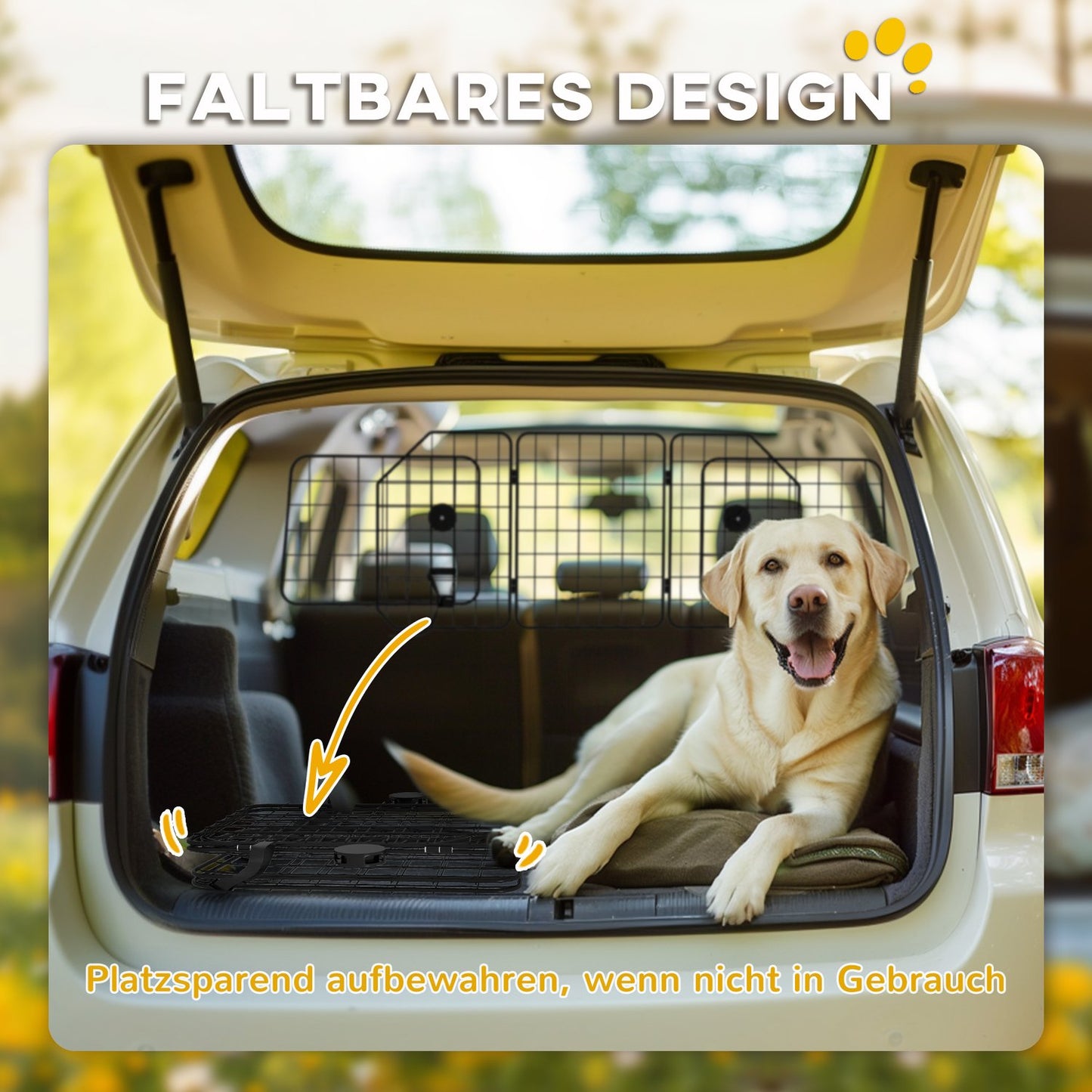 Adjustable dog guard in black steel for car trunks