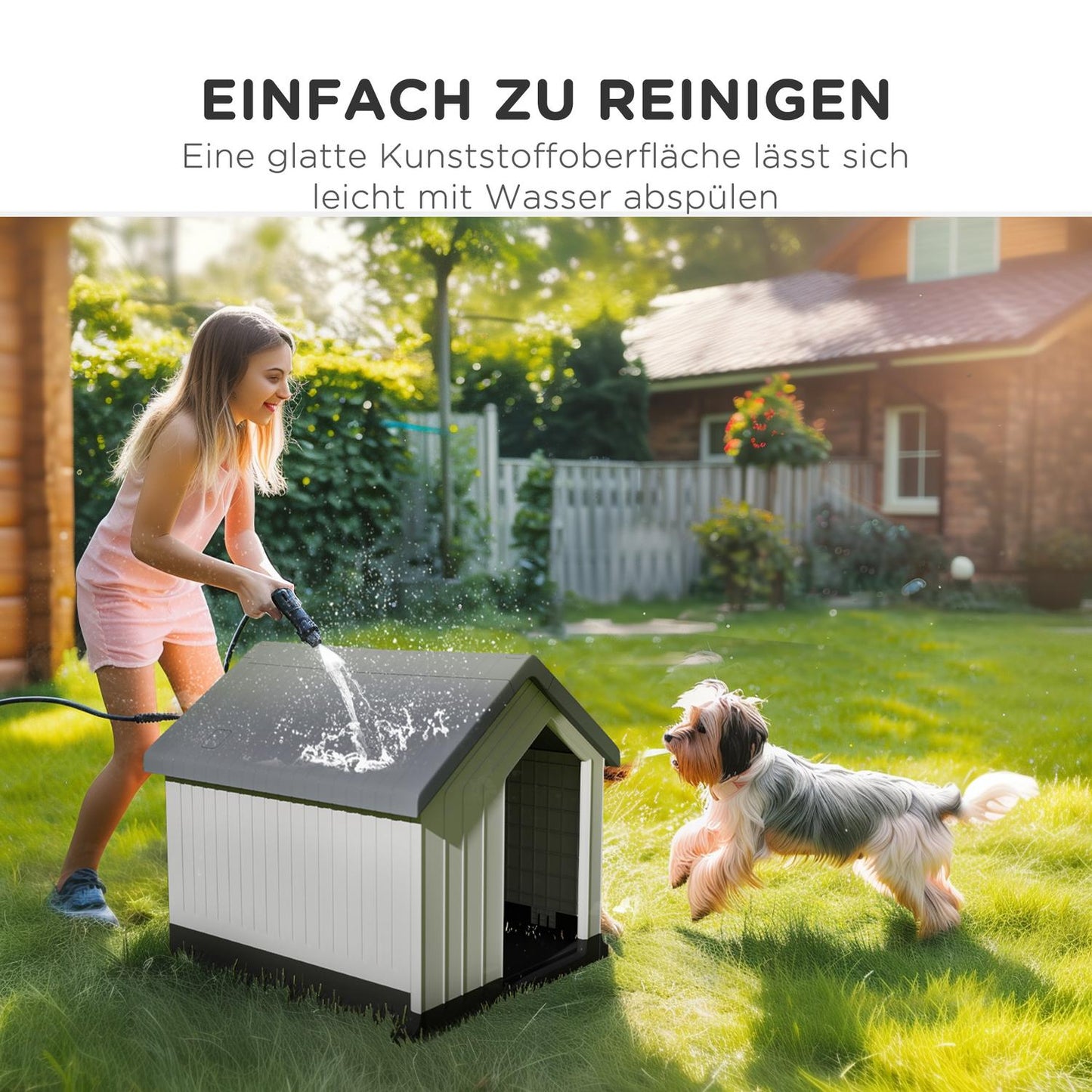Weatherproof Dog House with Window, Asphalt Roof 62x61x60 cm