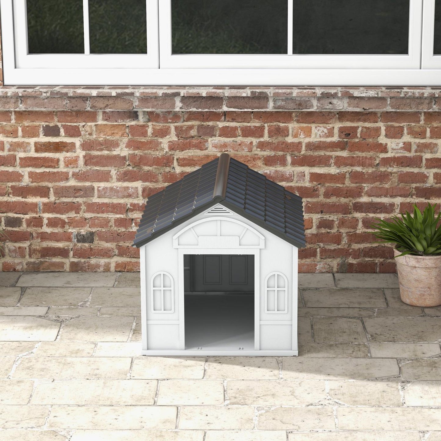 Outdoor Weatherproof Dog House - Gable Roof, Medium
