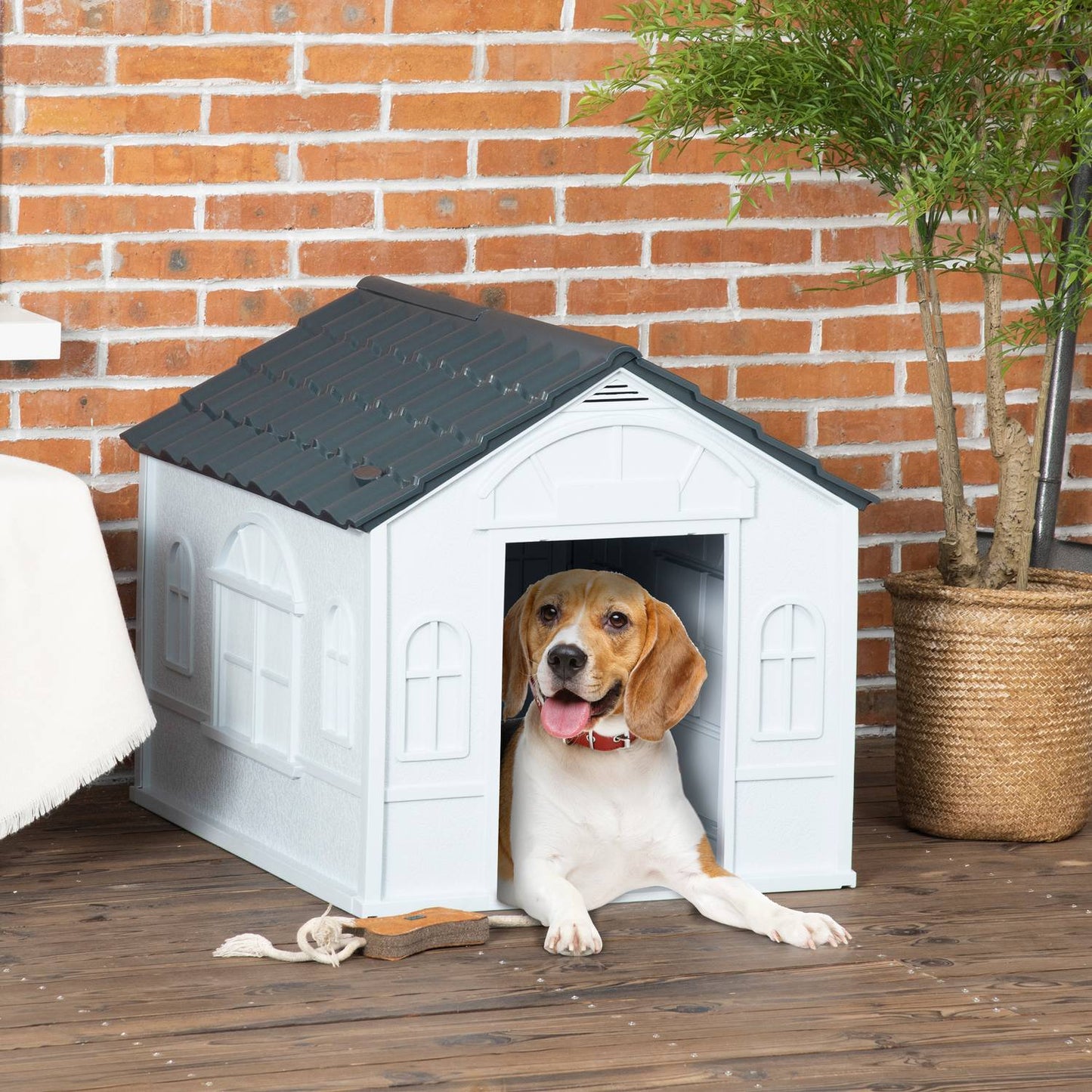 Outdoor Weatherproof Dog House - Gable Roof, Medium