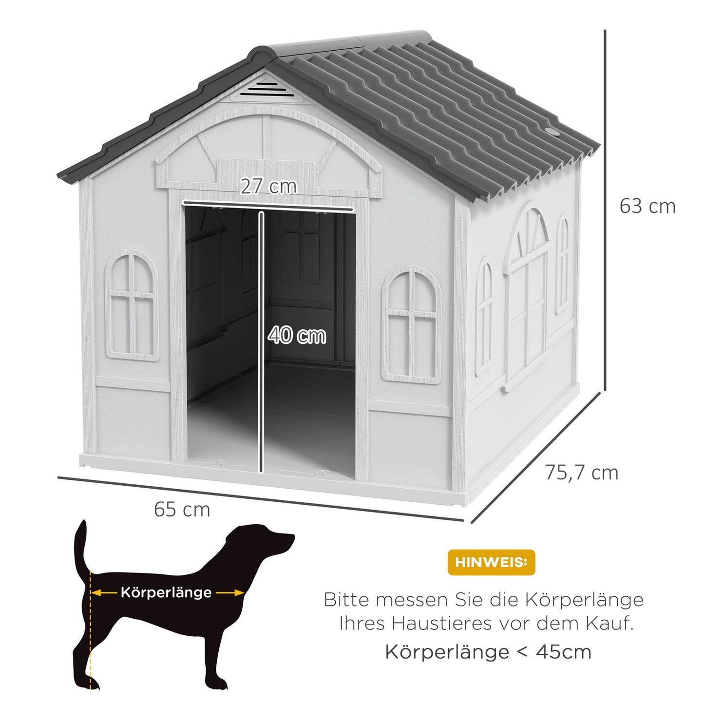 Outdoor Weatherproof Dog House - Gable Roof, Medium