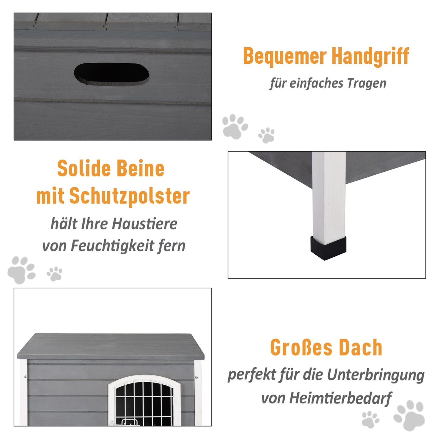 Waterproof outdoor dog house with door, gray spruce wood