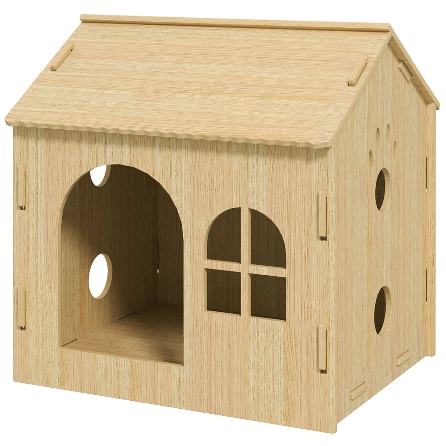 Indoor dog and cat house, oak, screw-free assembly