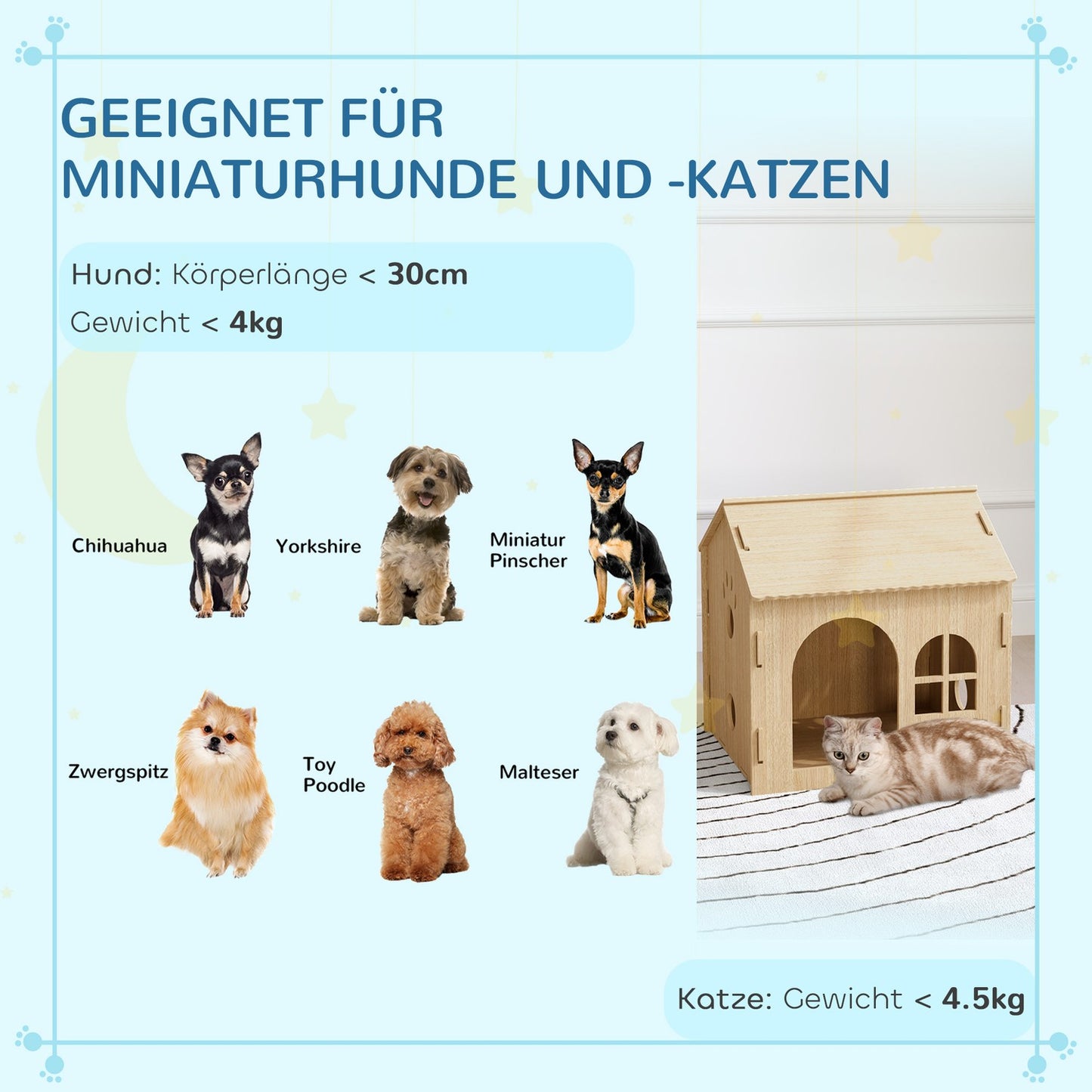 Indoor dog and cat house, oak, screw-free assembly