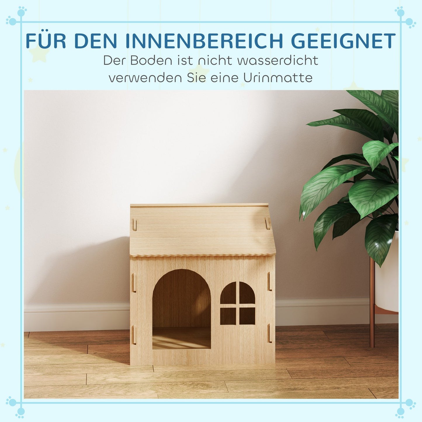 Indoor dog and cat house, oak, screw-free assembly
