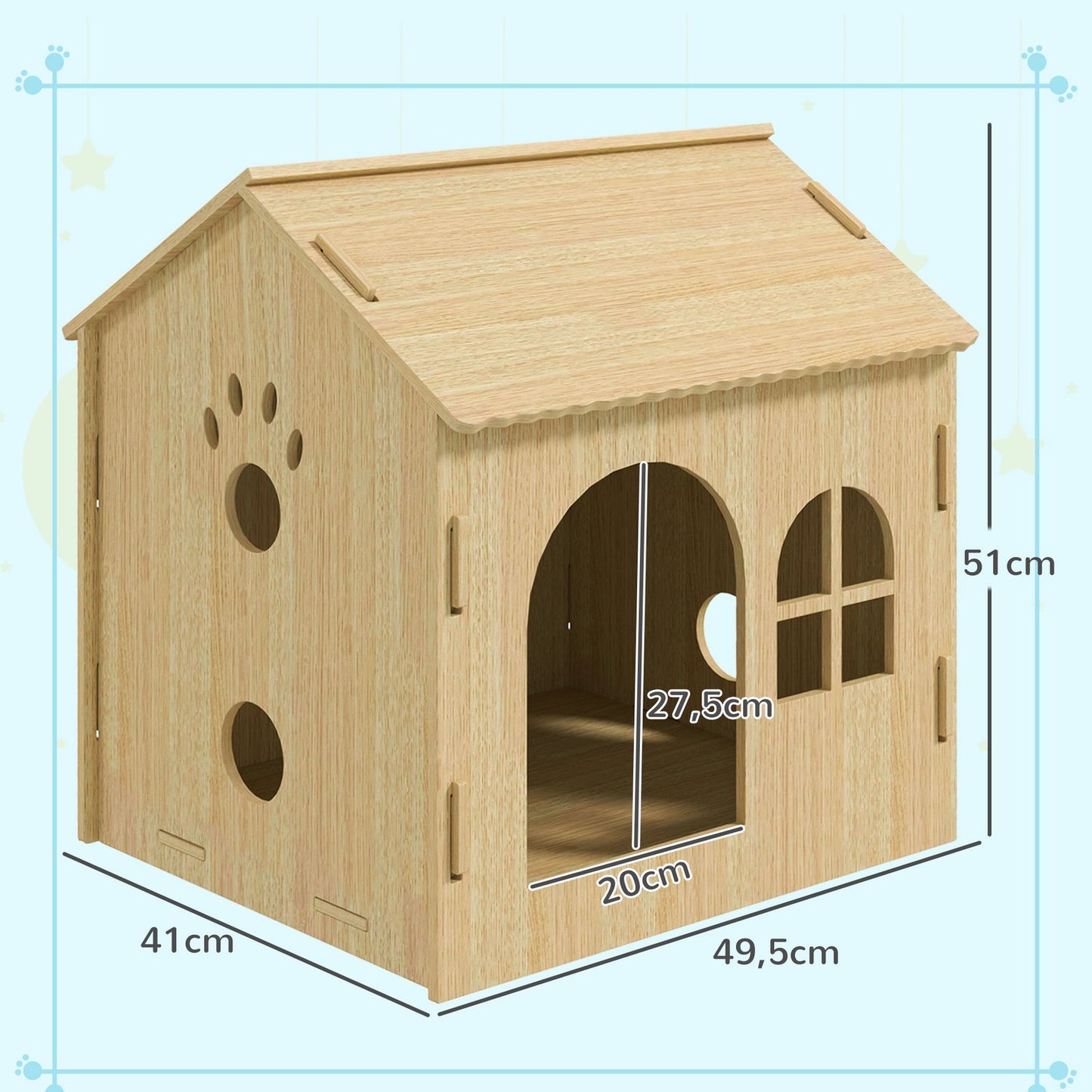 Indoor dog and cat house, oak, screw-free assembly