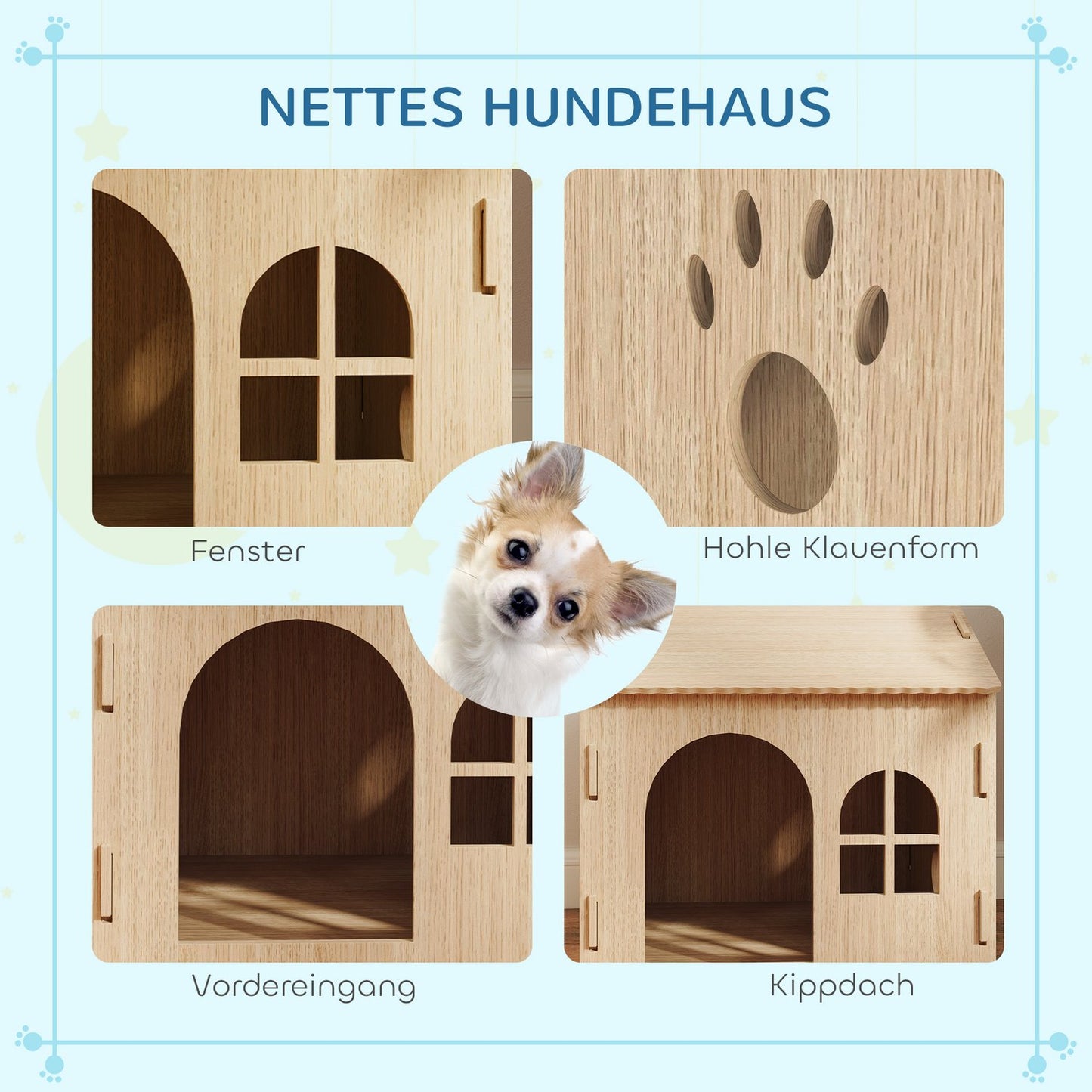 Indoor dog and cat house, oak, screw-free assembly