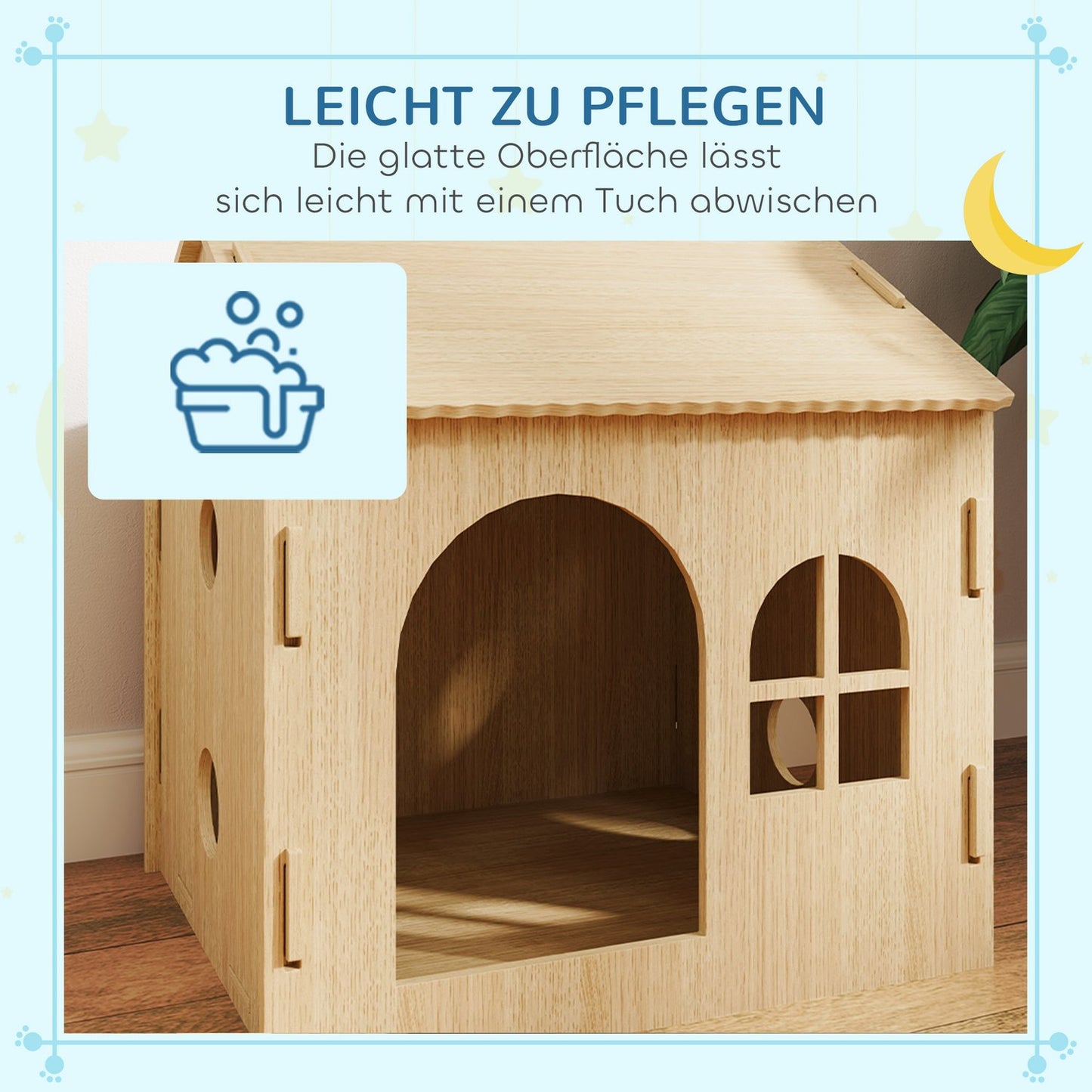 Indoor dog and cat house, oak, screw-free assembly