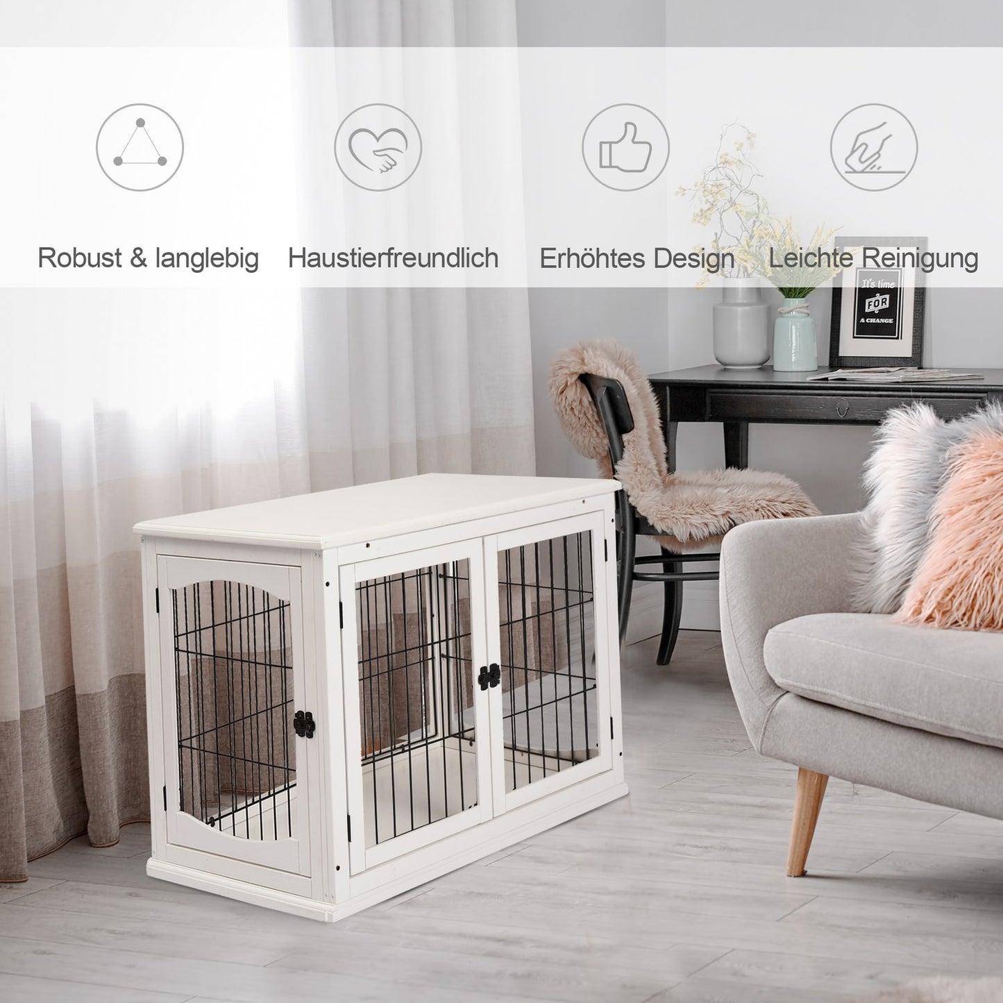 Small dog dog kennel, indoor cage, white 81x58.5x66 cm