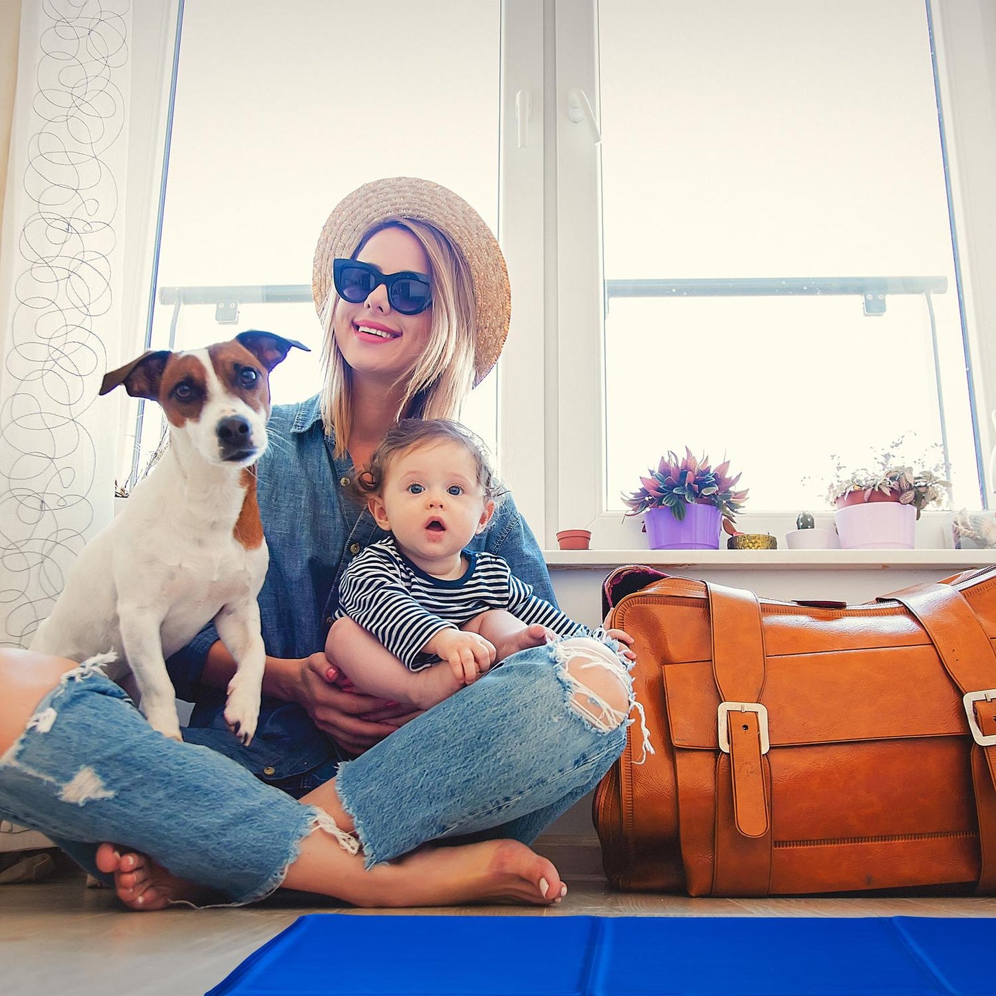 Dog mat blue