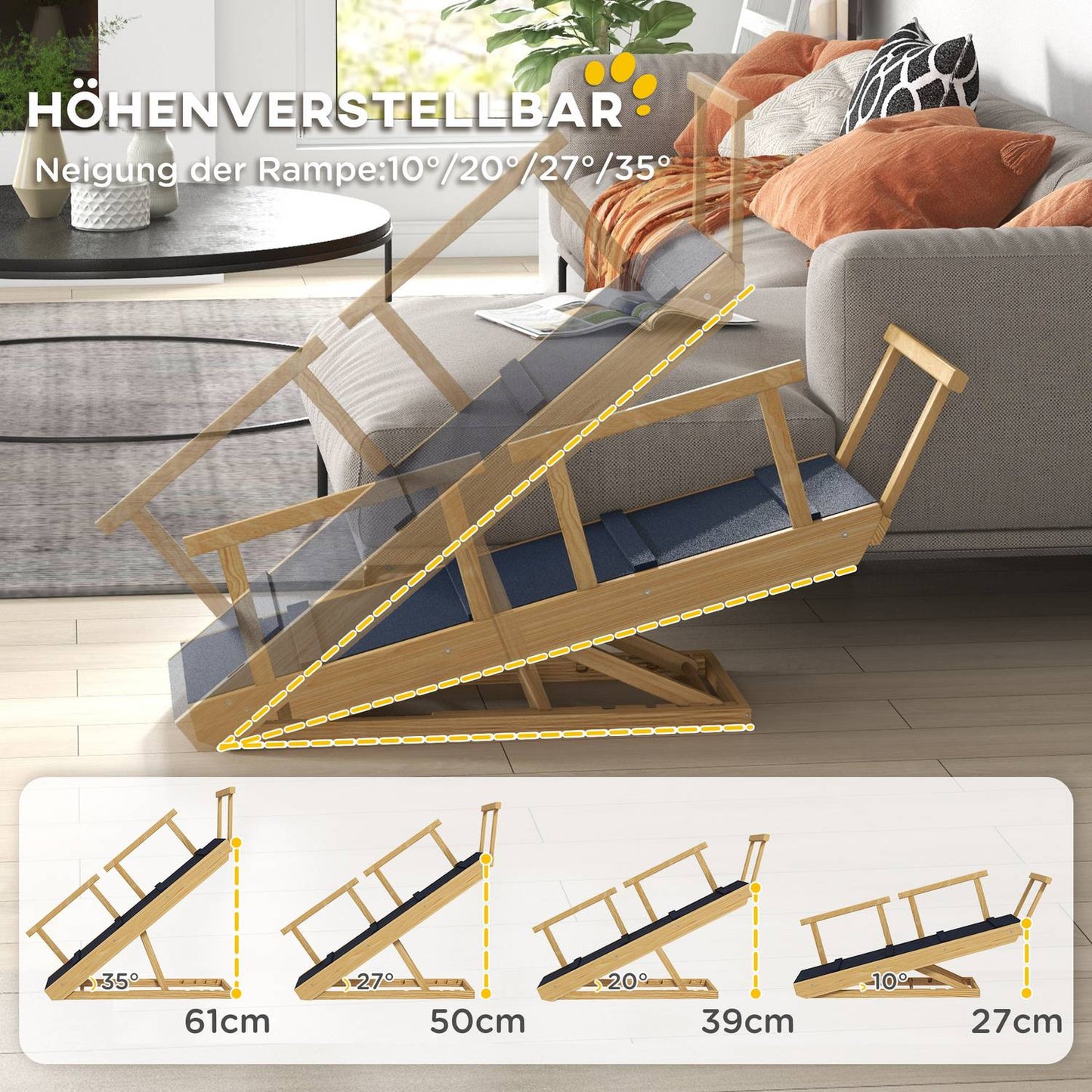 Collapsible dog ramp with rails, non-slip, up to 40 kg