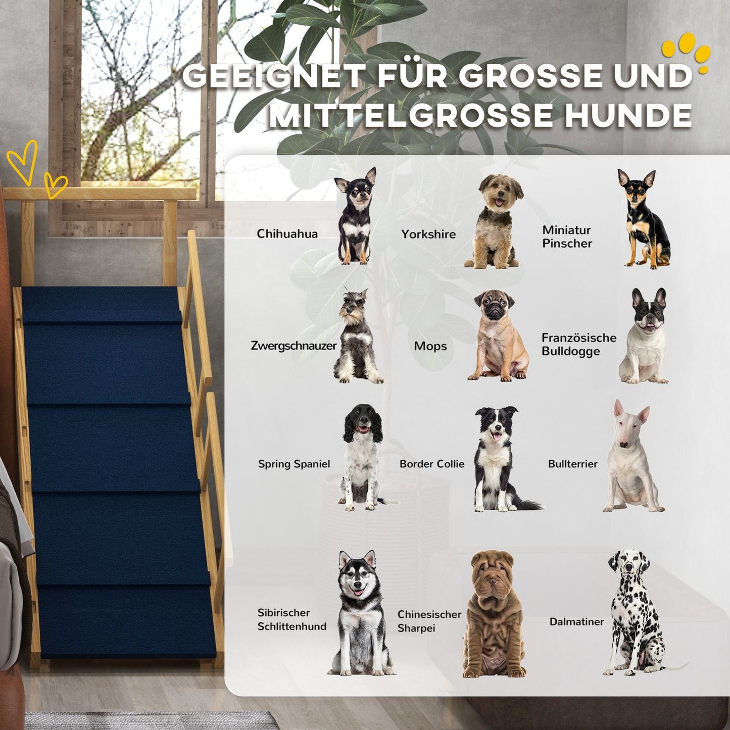 Collapsible dog ramp with rails, non-slip, up to 40 kg