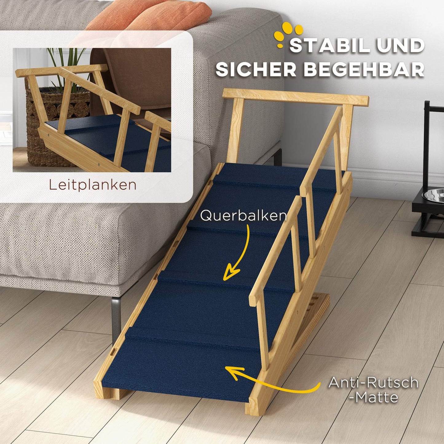 Collapsible dog ramp with rails, non-slip, up to 40 kg