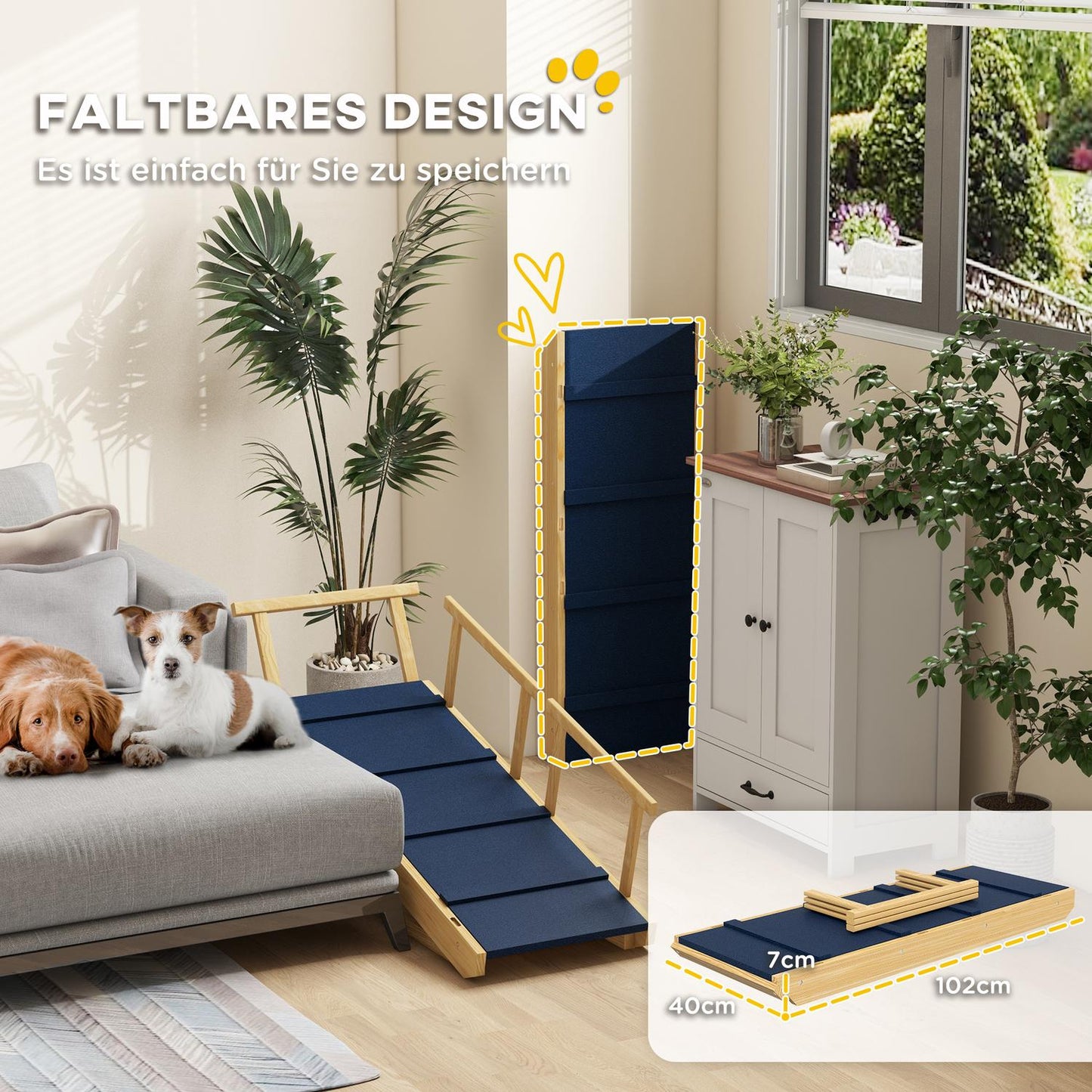 Collapsible dog ramp with rails, non-slip, up to 40 kg