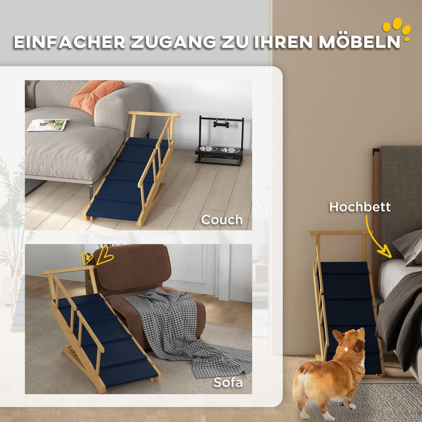 Collapsible dog ramp with rails, non-slip, up to 40 kg