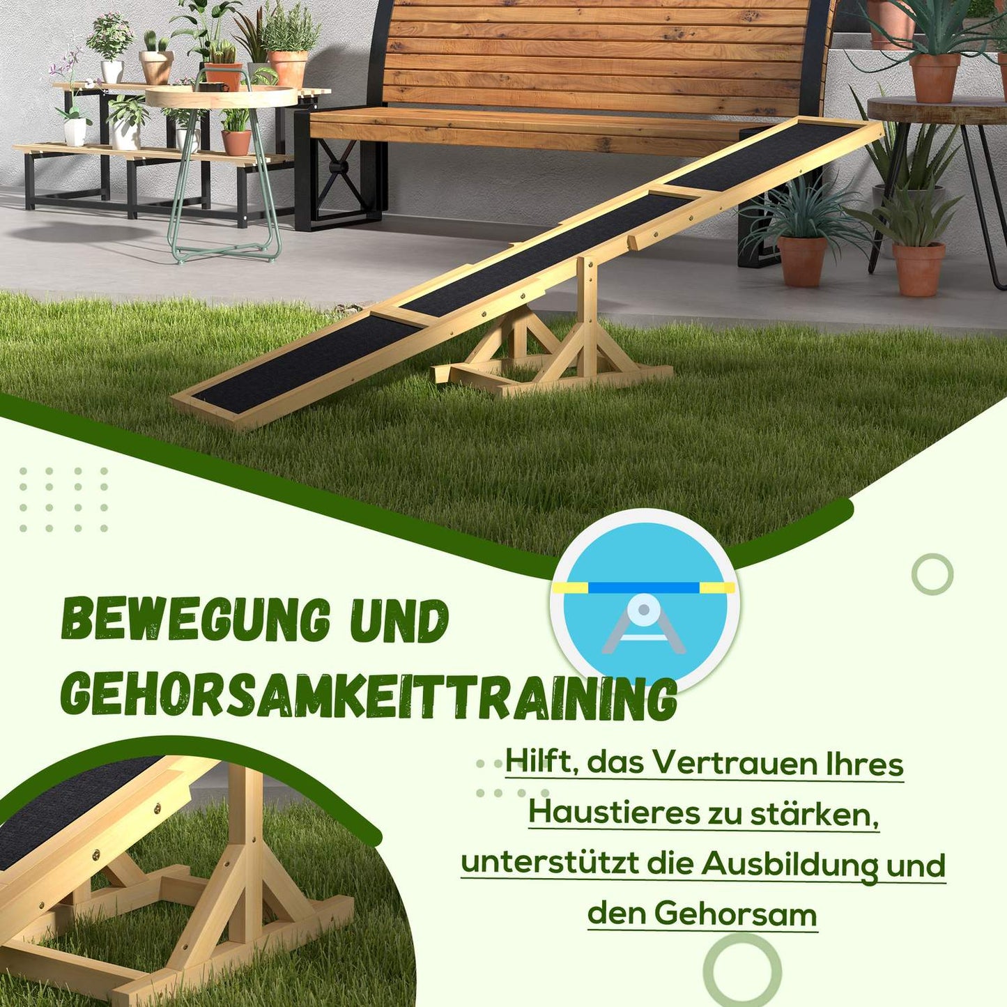 Dog Agility seesaw in wood, non-slip, 180 cm, under 30 kg