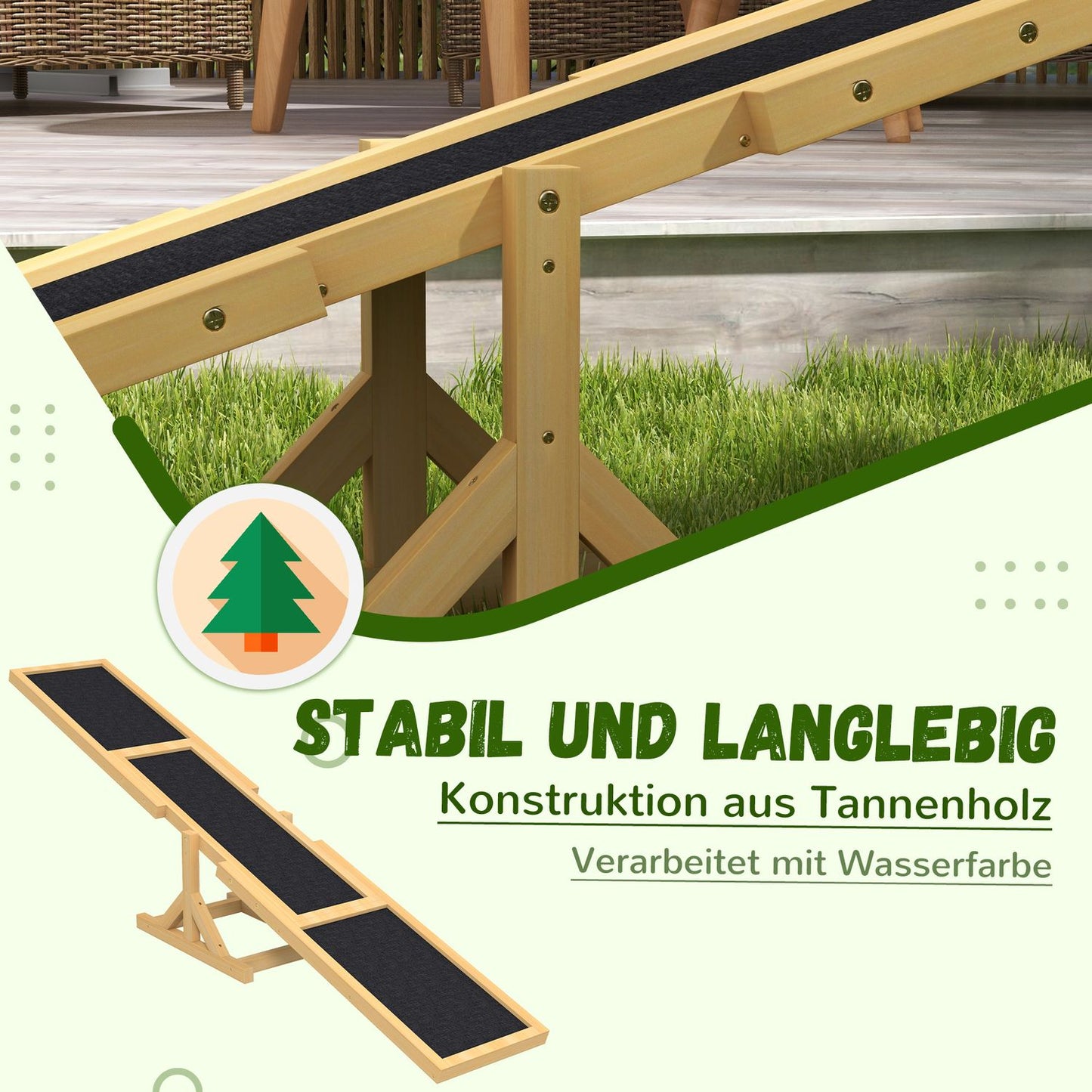 Dog Agility seesaw in wood, non-slip, 180 cm, under 30 kg