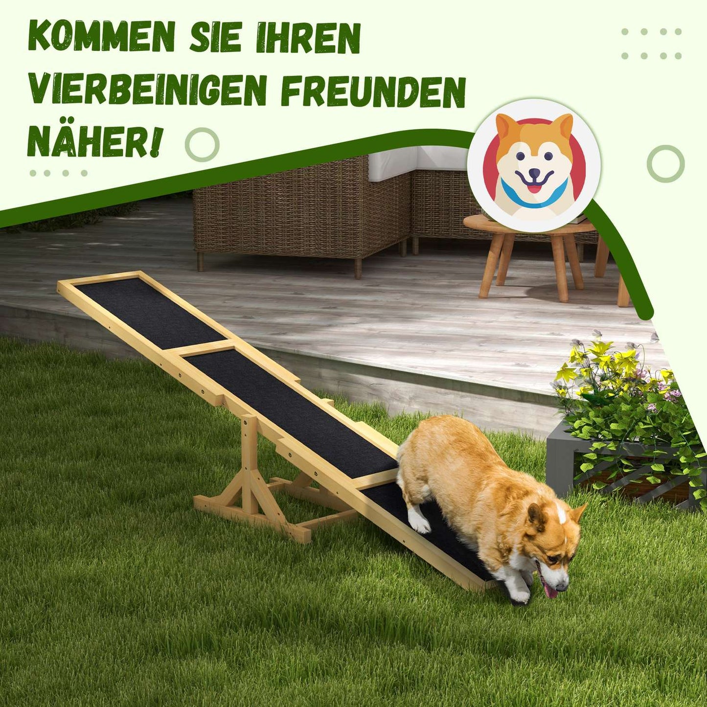 Dog Agility seesaw in wood, non-slip, 180 cm, under 30 kg