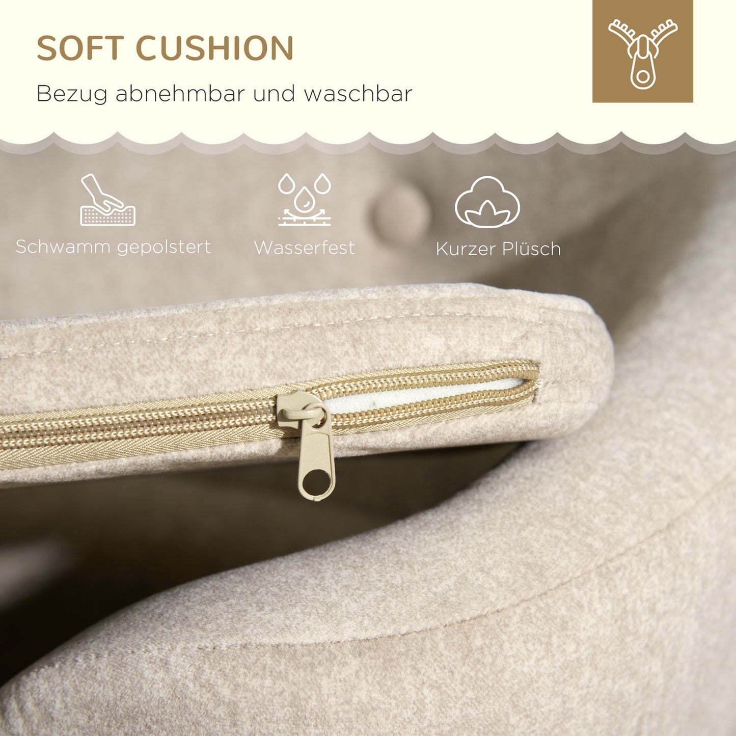Plush dog sofa with cushion, pine frame, cream white