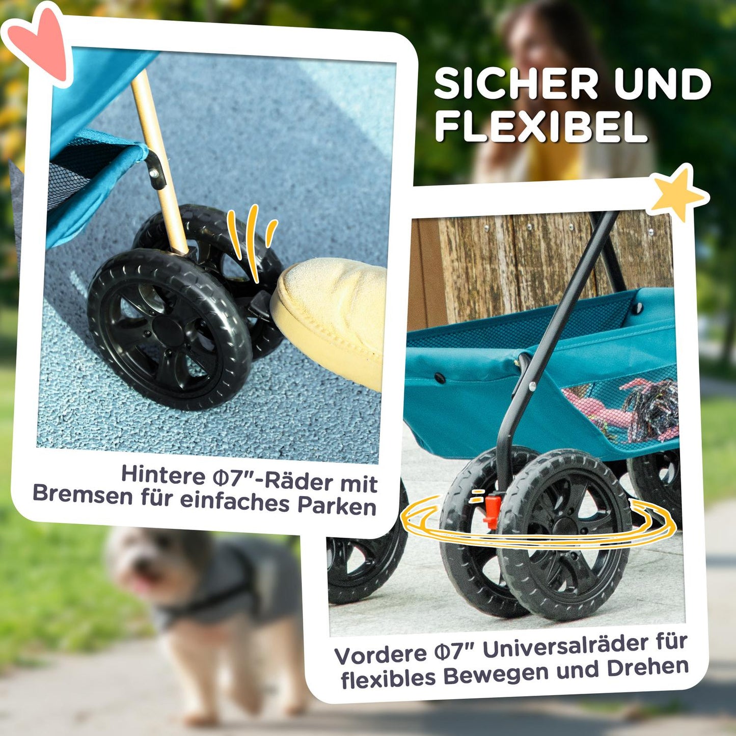 Collapsible 3-in-1 dog and cat stroller with drink holder